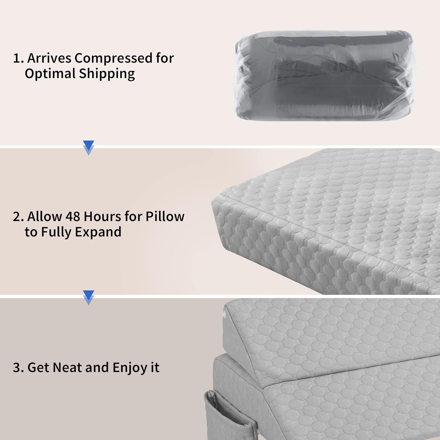 EUHAMS Queen Size Bed Wedge Pillow - 60x10x6 Gray