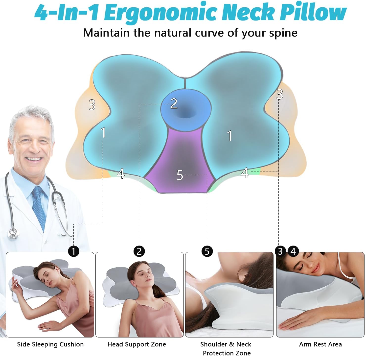 TIUNASIN Ergonomic Contour Cervical Pillow