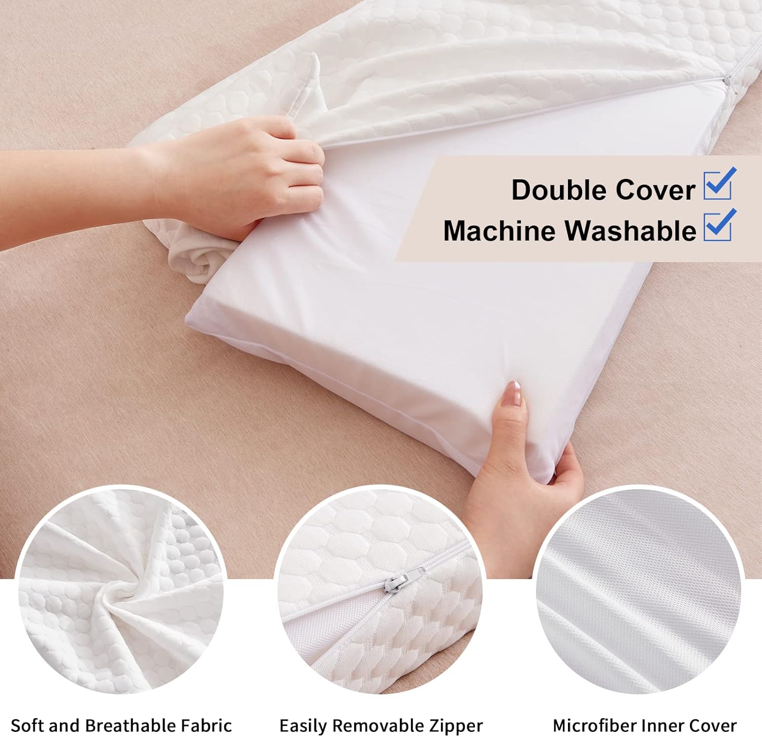 EUHAMS Queen Size Bed Wedge Pillow - Gap Filler 60x10x6 White