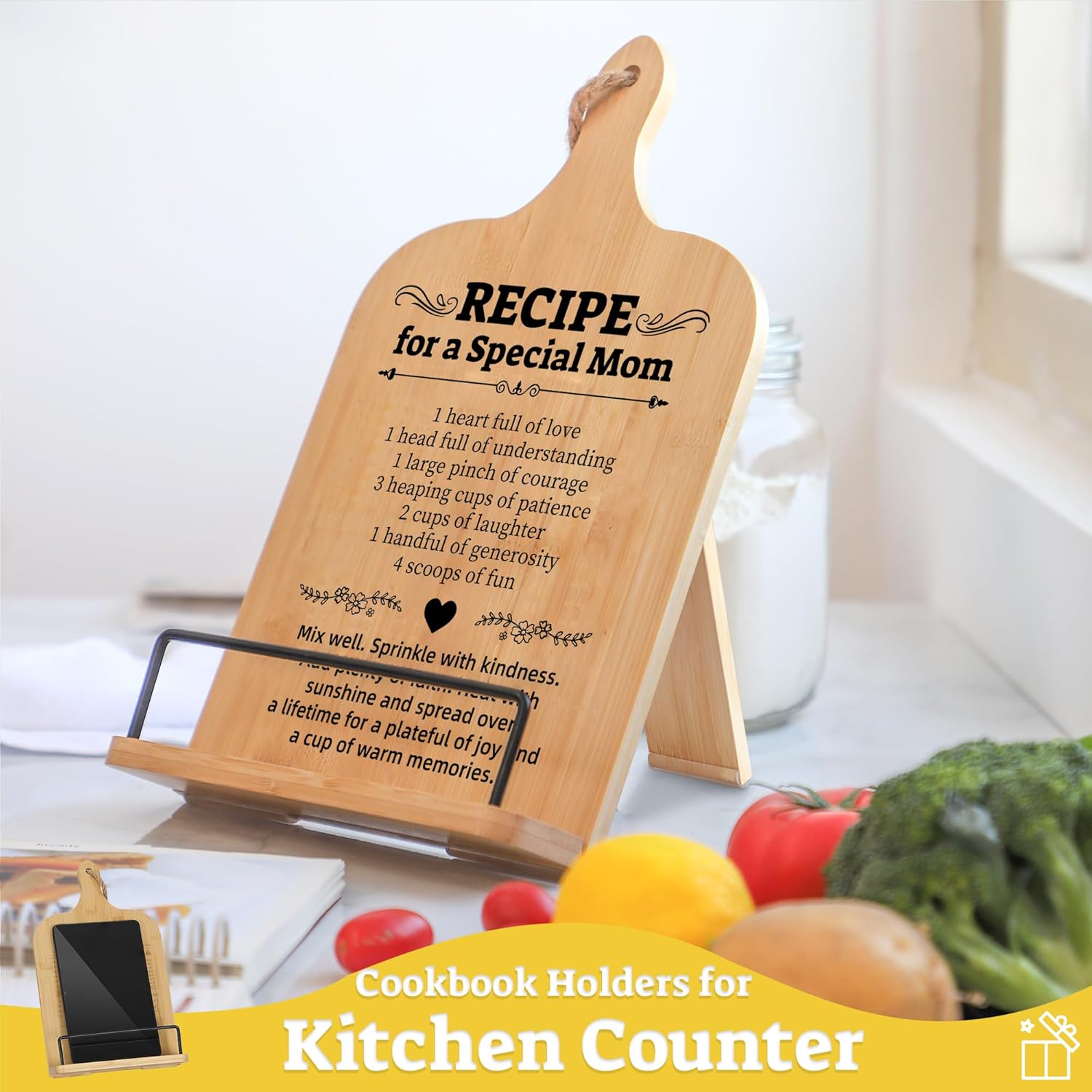 Happy Mothers Day Cookbook Stand Adjustable Kitchen Book Holder