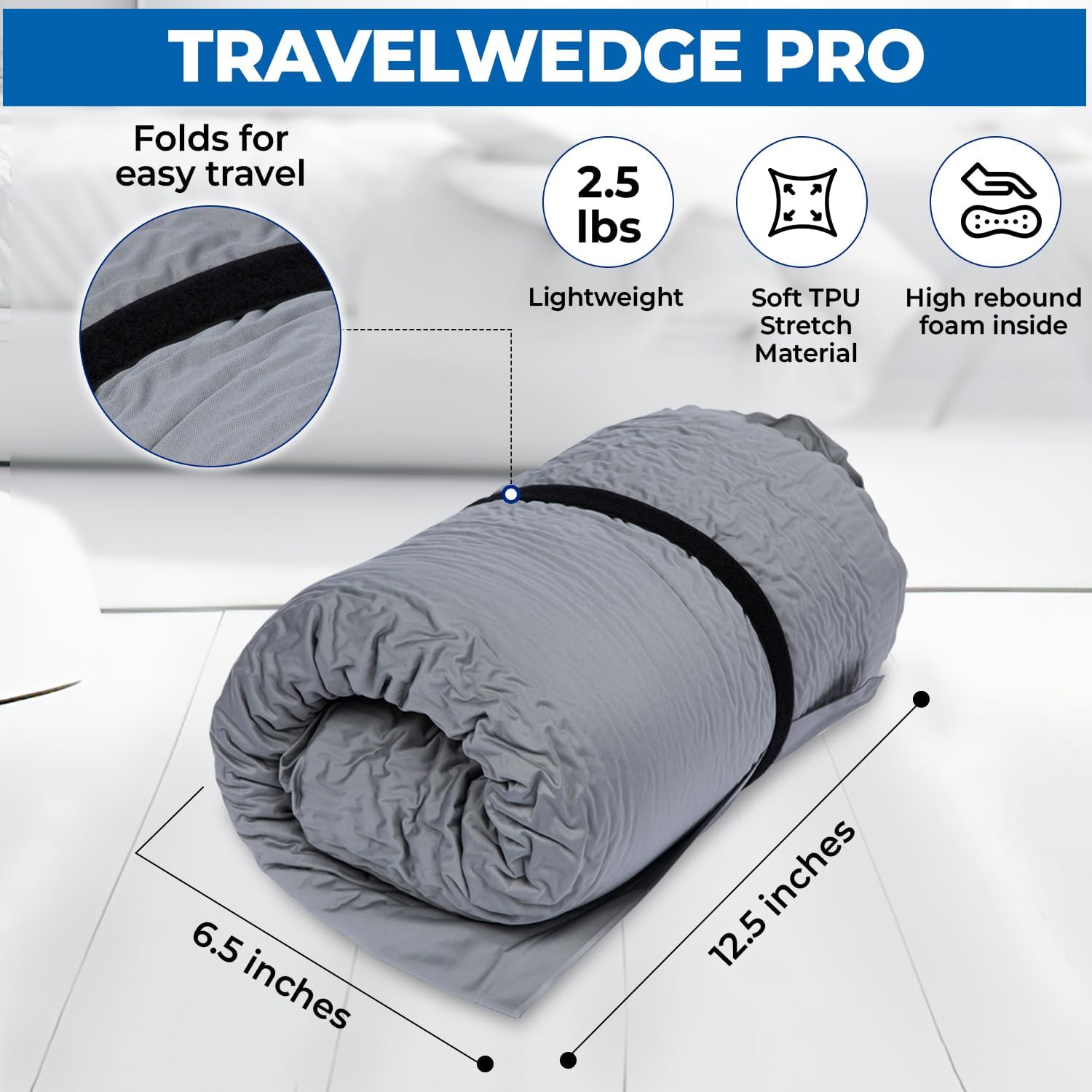 Self-Inflating Bed Wedge Pillow for Travel and Acid Reflux Relief
