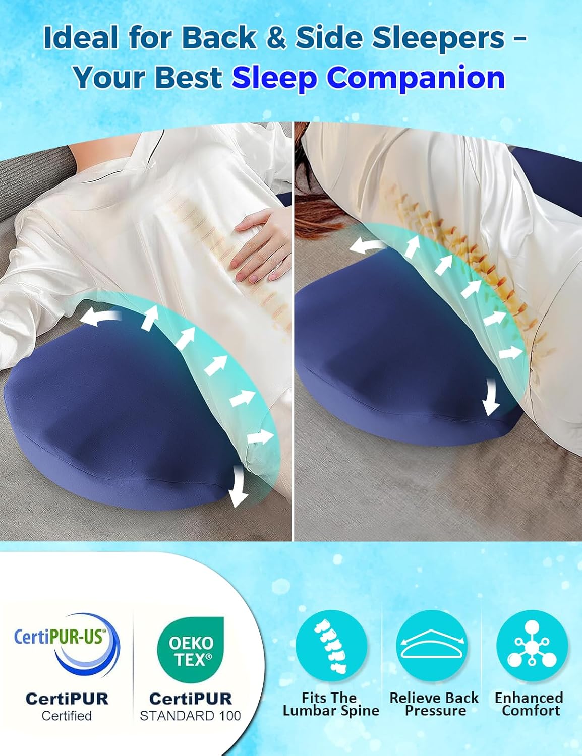 Fledano Cooling Lumbar Support Pillow for Back Pain Relief