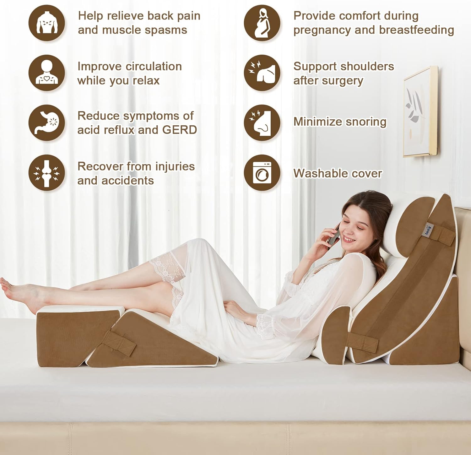 Lazyzizi 6pcs Orthopedic Wedge Pillow Set - Memory Foam for Pain Relief