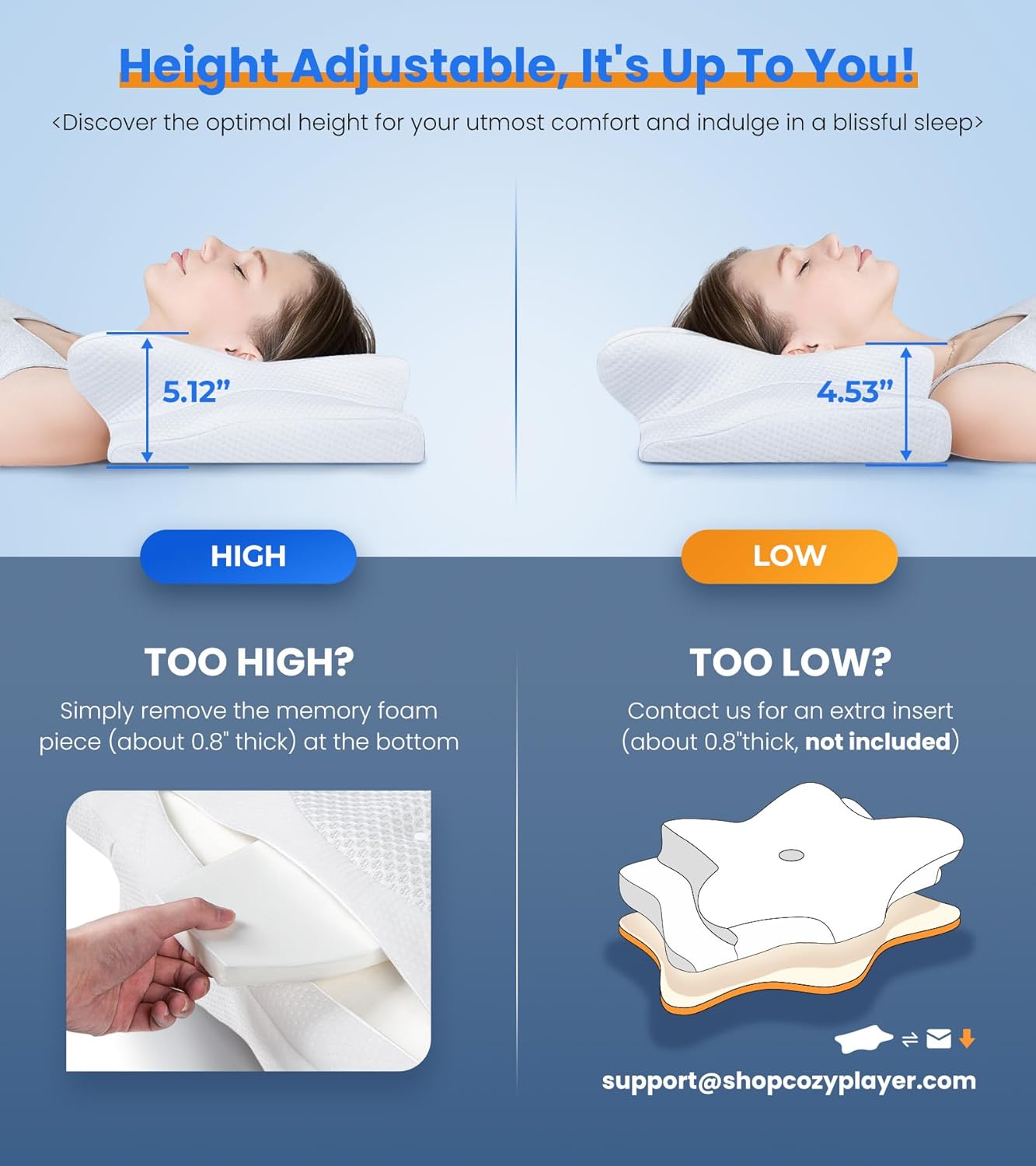 Cozyplayer Ultra Pain Relief Cooling Pillow with Neck Support