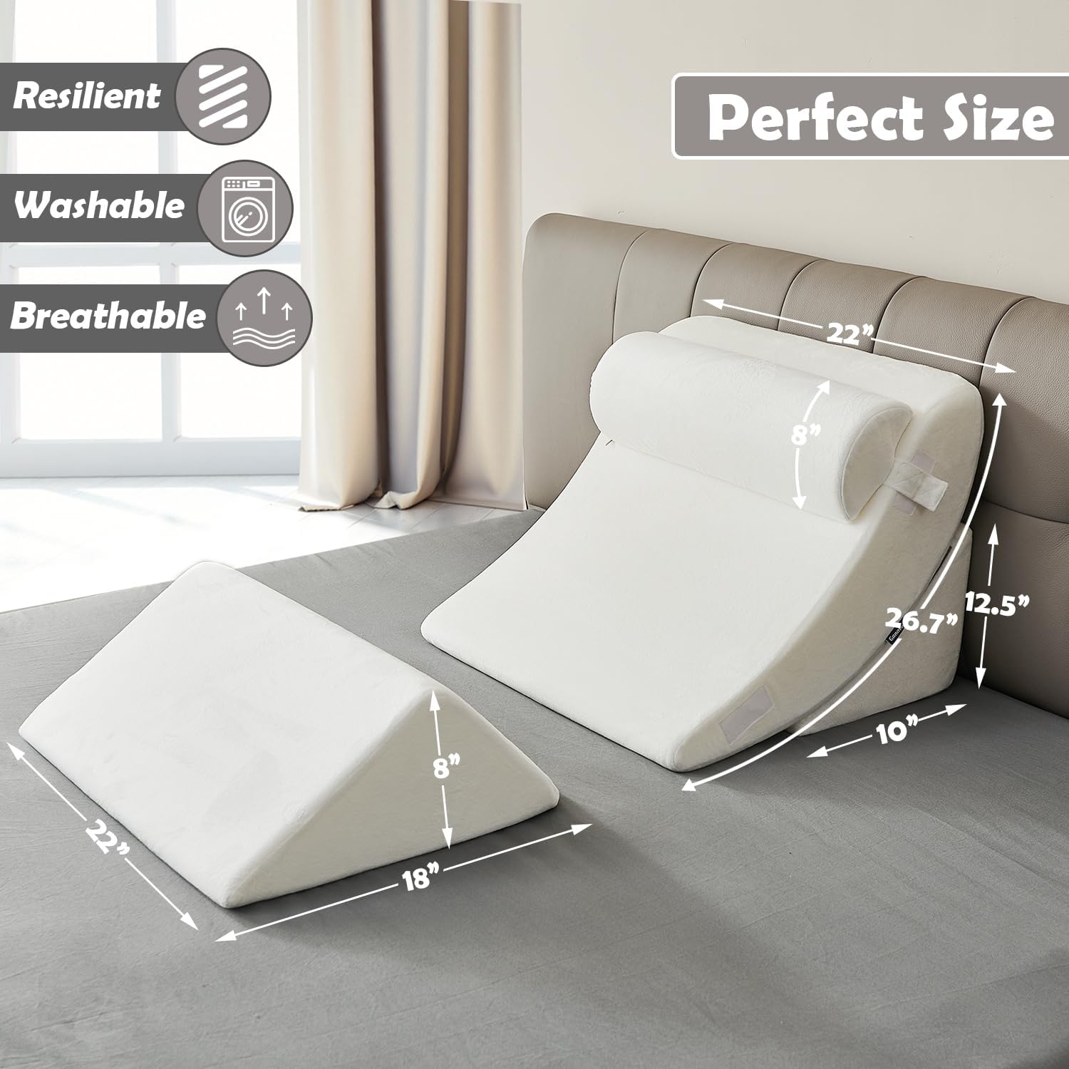 Ganaver 4PCS Orthopedic Pillow Set for Surgery Recovery and Acid Reflux Relief