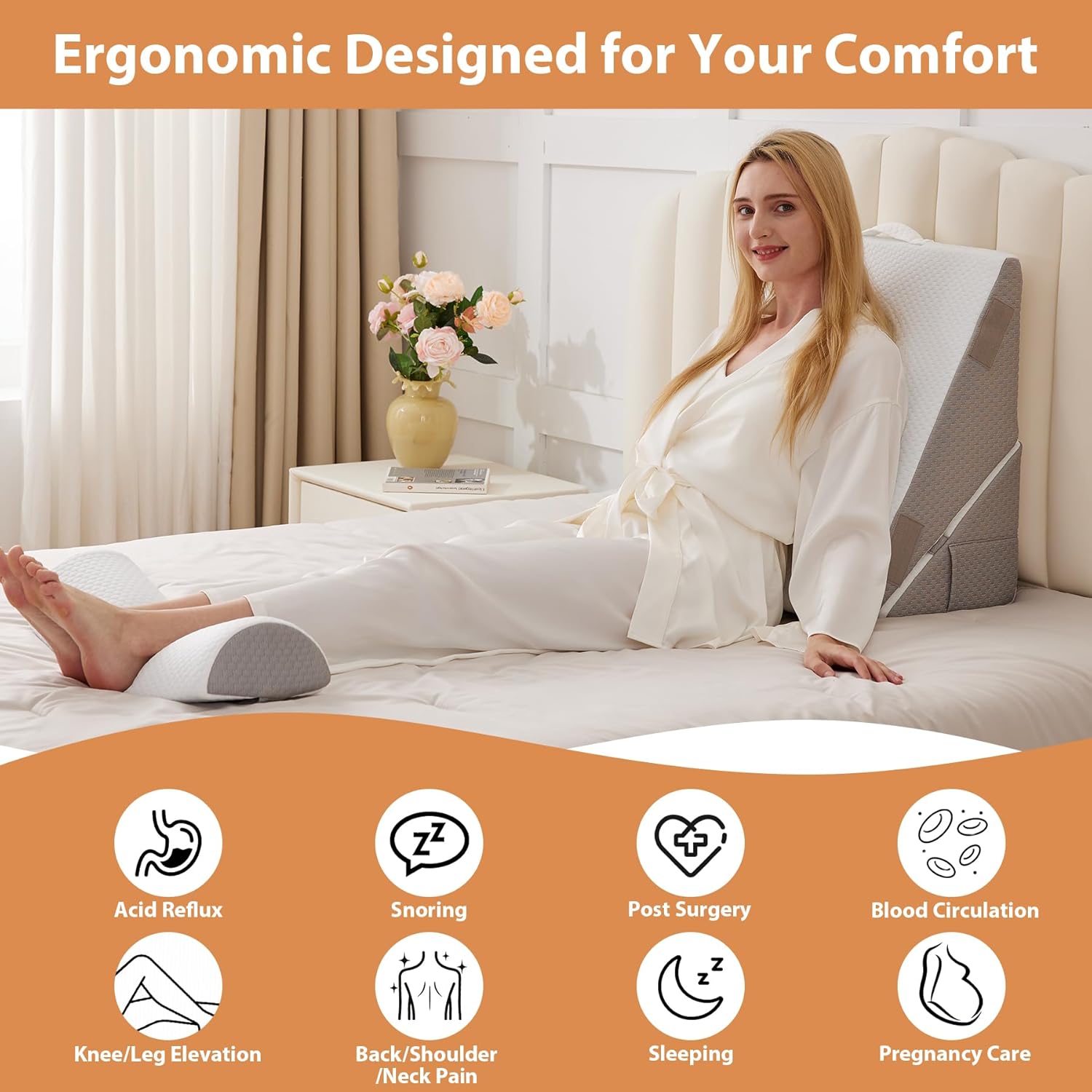 3PCS Adjustable Wedge Pillow for Back and Acid Reflux Relief