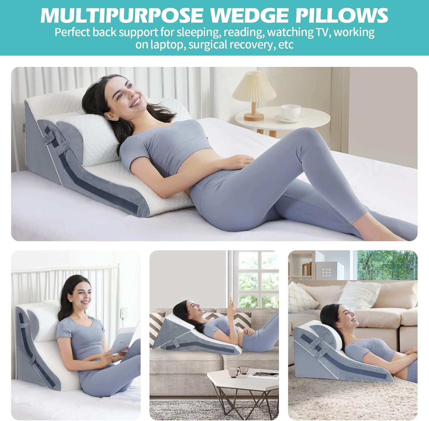 Simpledad Wedge Pillow Set 3PCS 15-in-1 Adjustable Memory Foam