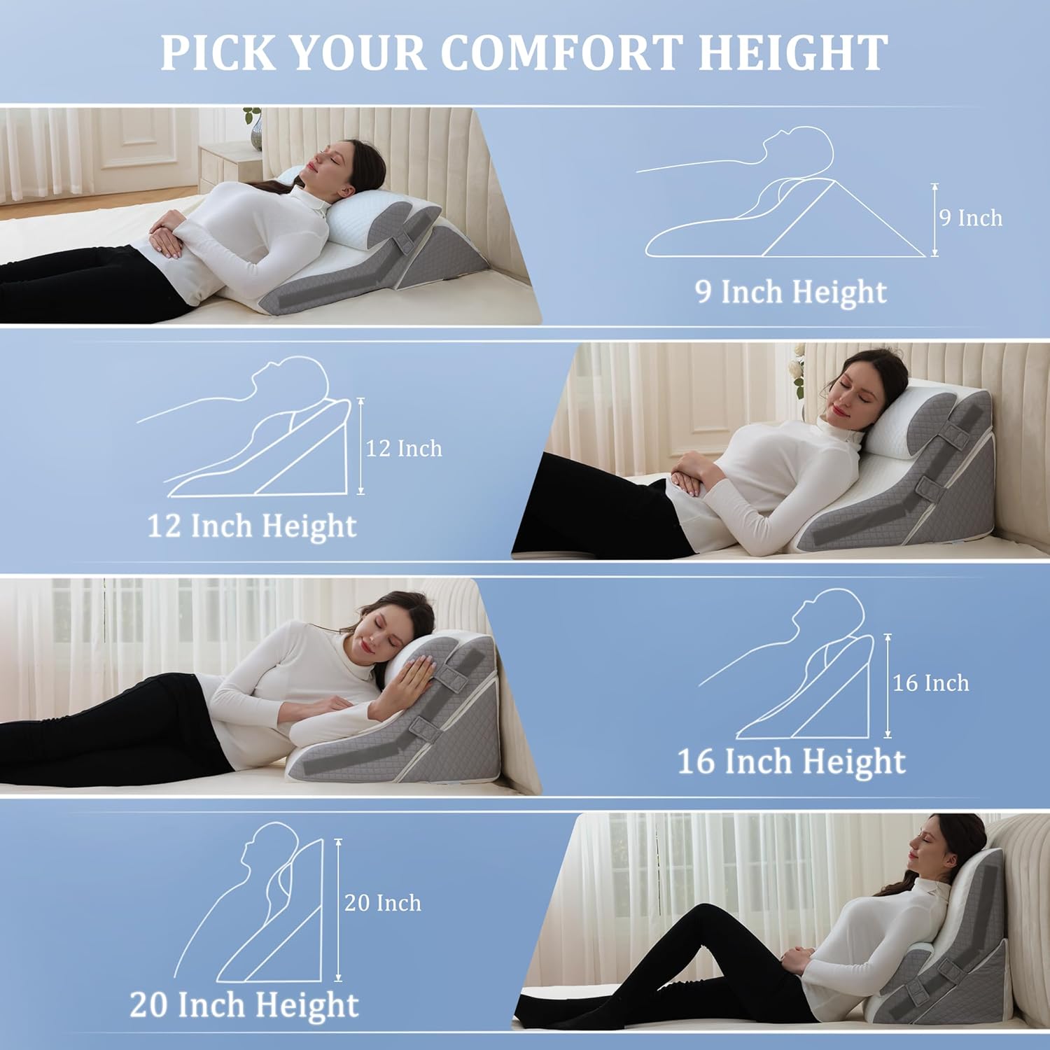 Flyxunfri Adjustable Wedge Pillow Set 9-20 Inches