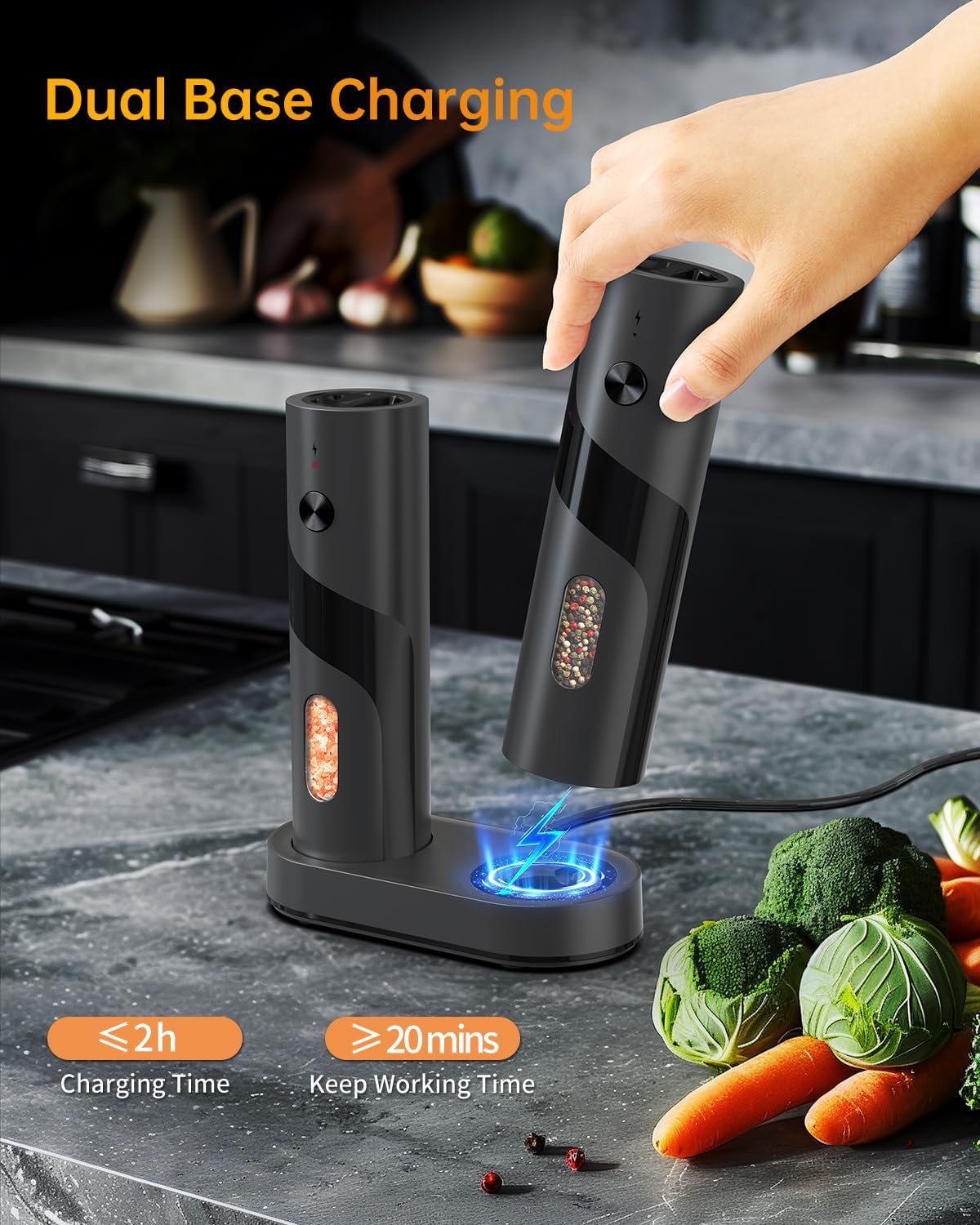 CIRCLE JOY Rechargeable Salt Pepper Grinder Set with USB Charging Base