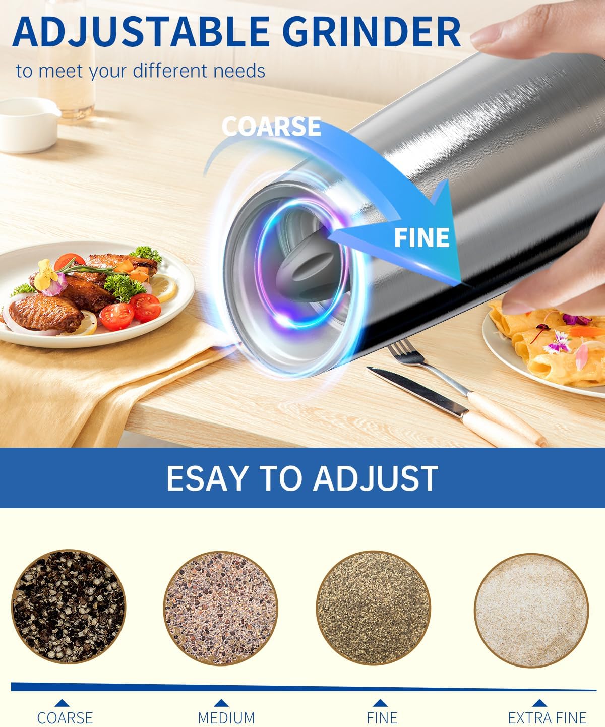 CIRCLE JOY Gravity Electric Salt Pepper Grinder Set with LED Light