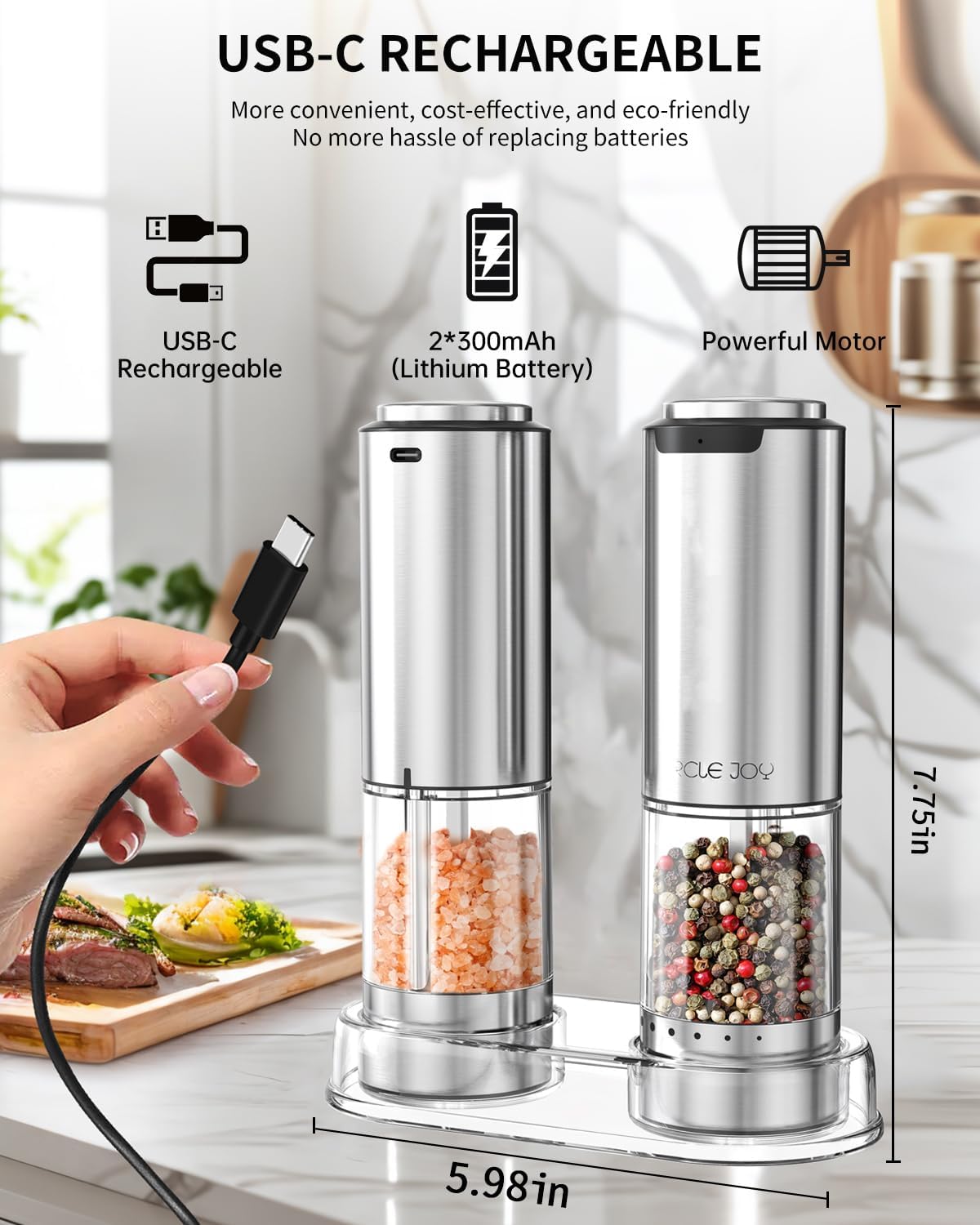 CIRCLE JOY Electric Salt Pepper Grinder Set with Base and LED Light