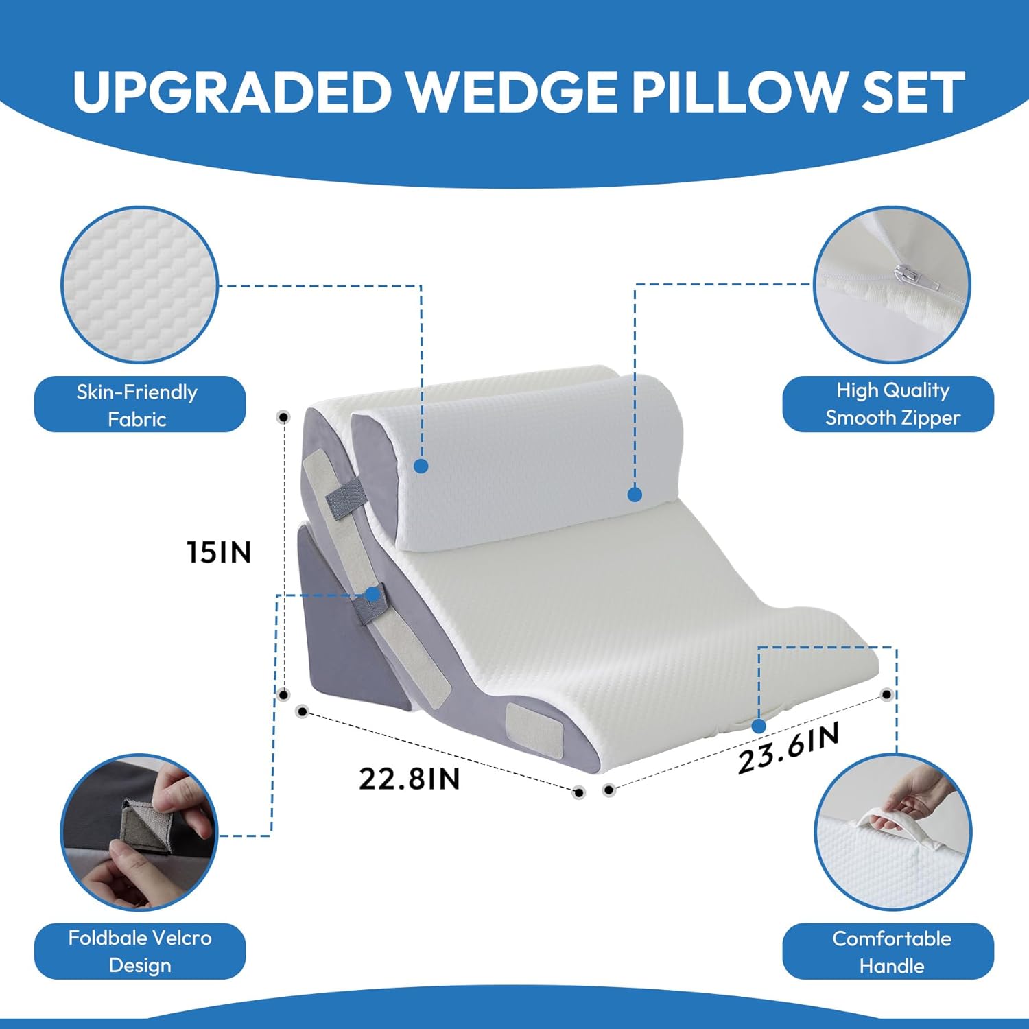 3PCS Wedge Pillow Set for Post Surgery and GERD Relief