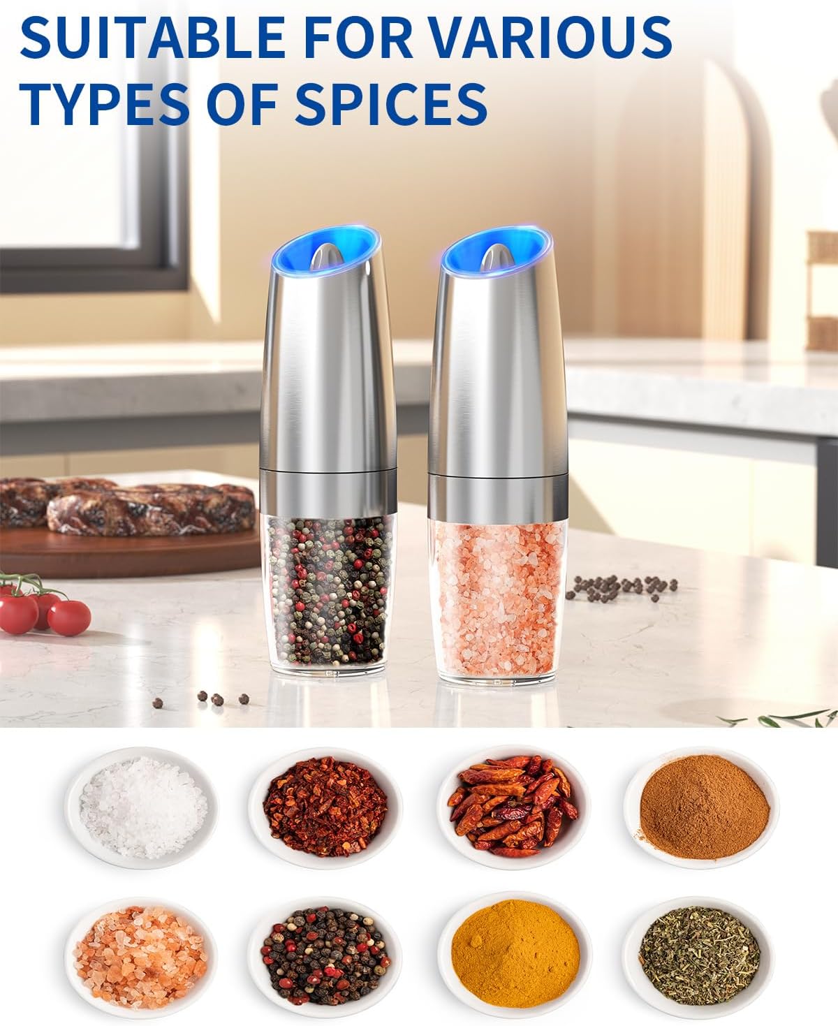 CIRCLE JOY Gravity Electric Salt Pepper Grinder Set with LED Light