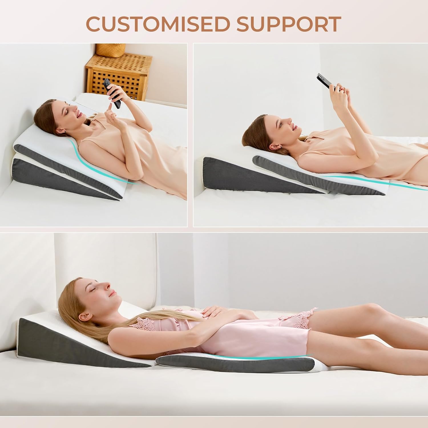 Vekkia 2PCS Adjustable Wedge Pillow for Sleep Apnea and Acid Reflux