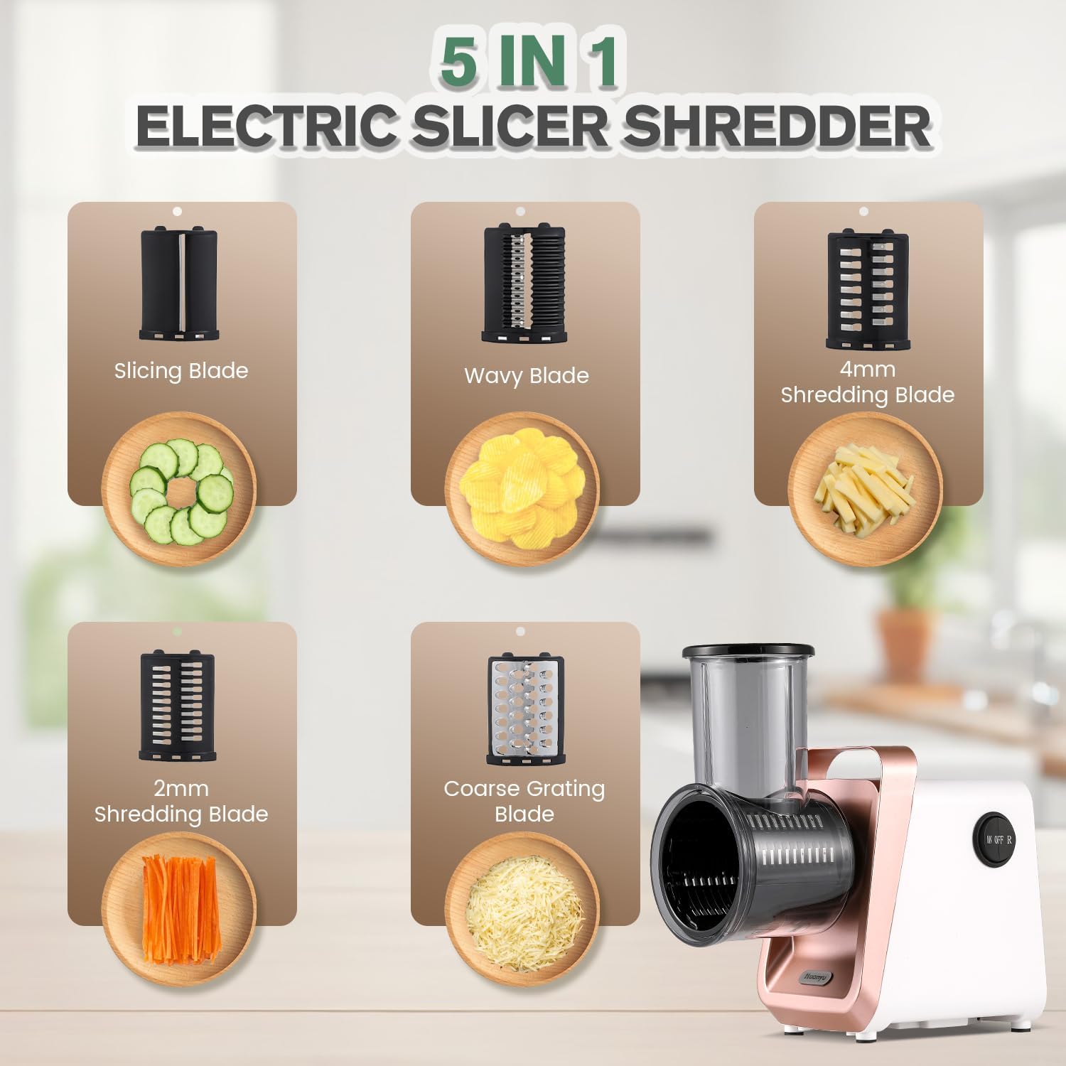 Huanyu Electric Cheese Grater Multi-Functional Slicer with 5 Blades