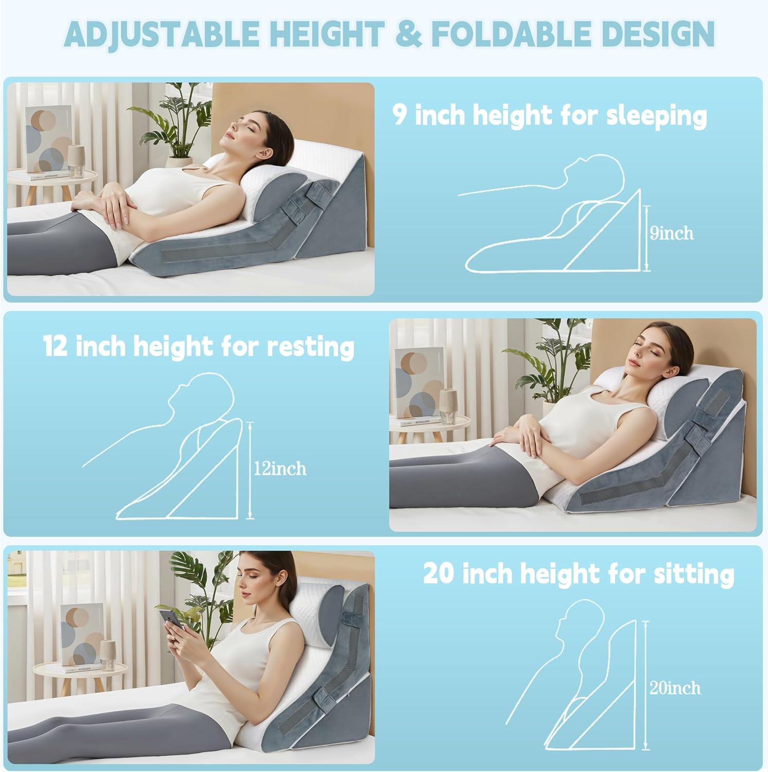 3PCS Adjustable Wedge Pillow Set for Sleep Relief