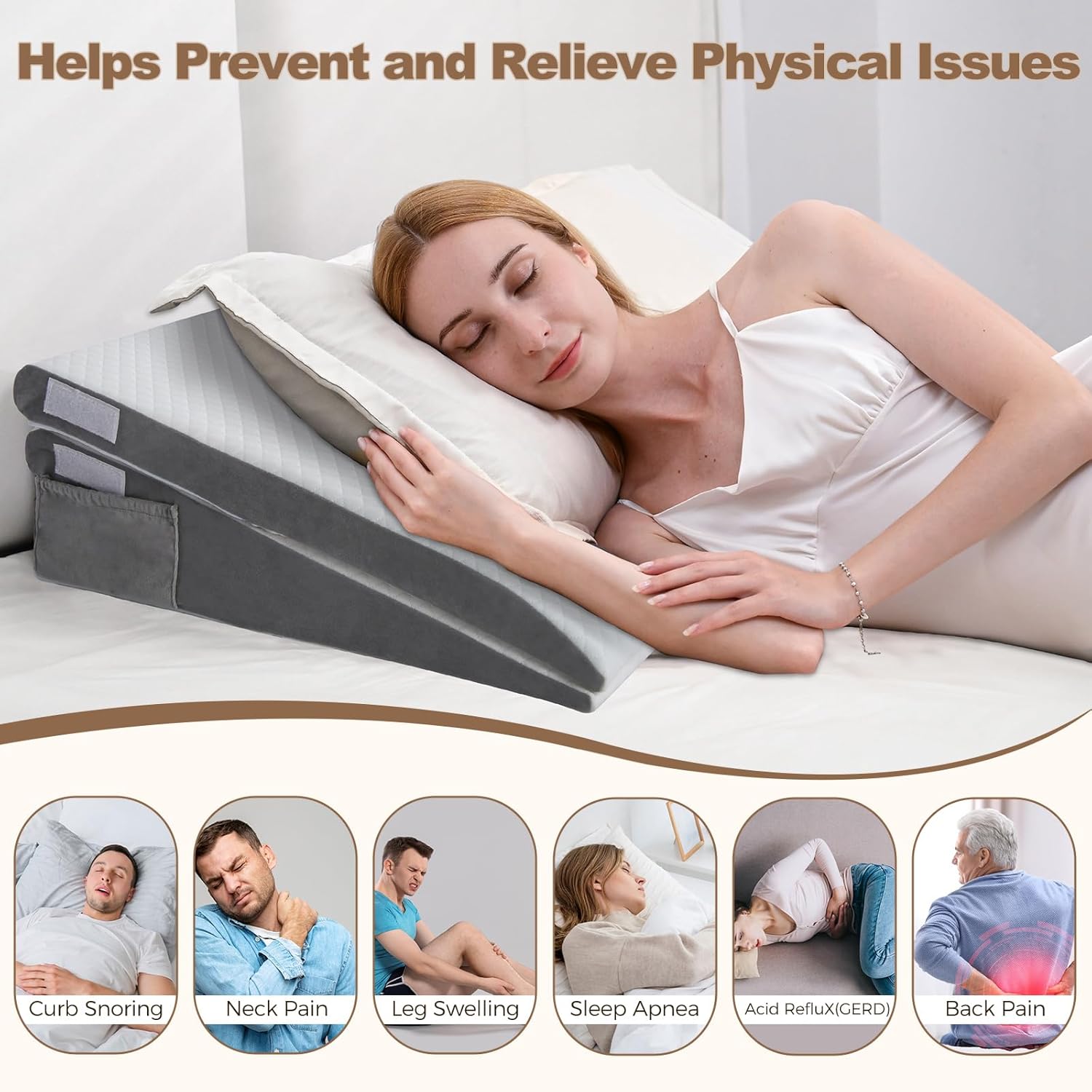 ENITYA 3PCS Bed Wedge Pillow for Sleep Apnea Relief
