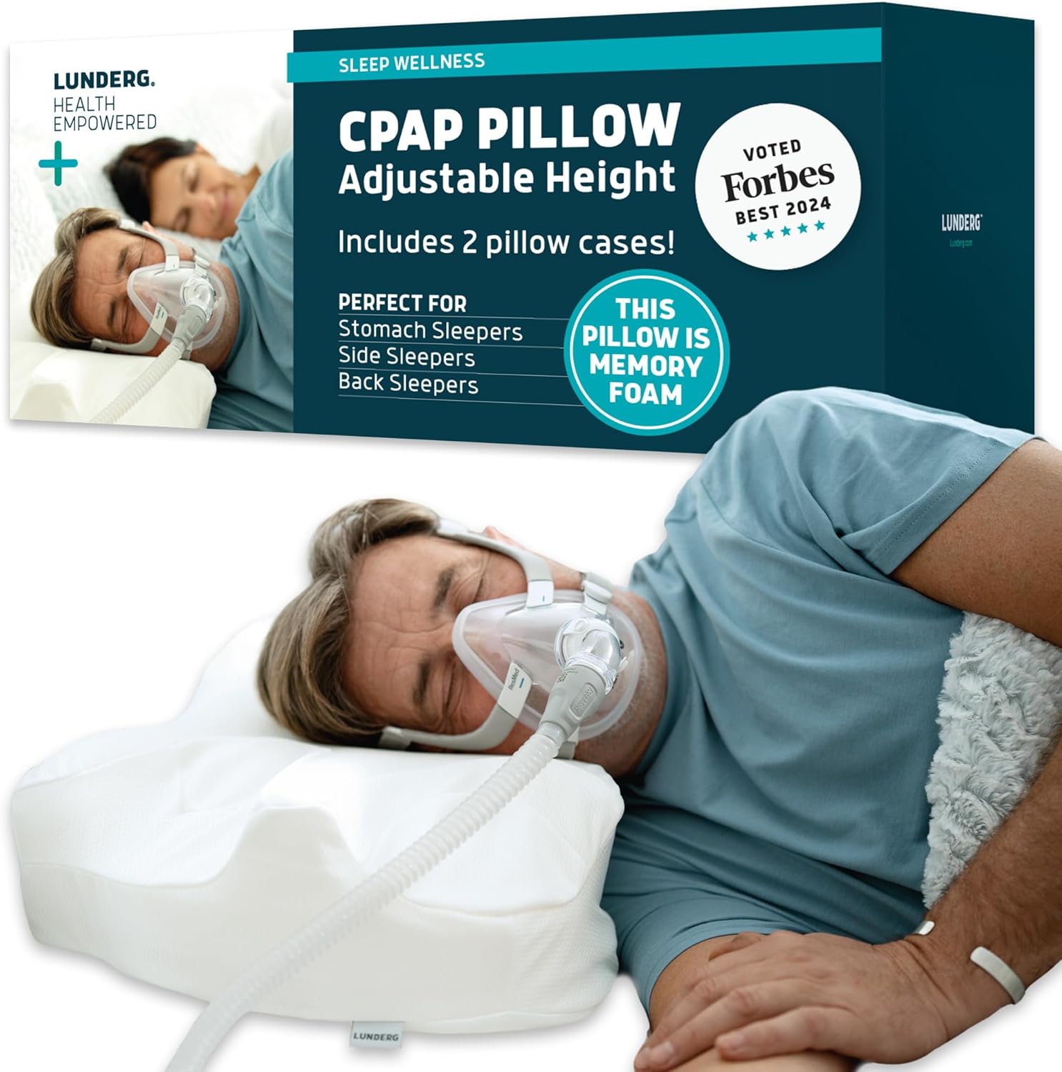 Lunderg CPAP Pillow for Side Sleepers - With 2 Pillowcases