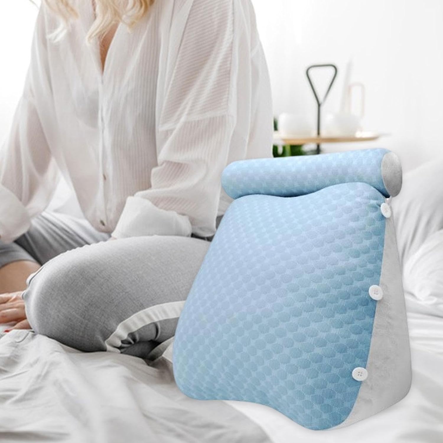 WeiLaiKeQi Wedge Pillow Headboard Support for Sitting Up Soft Blue