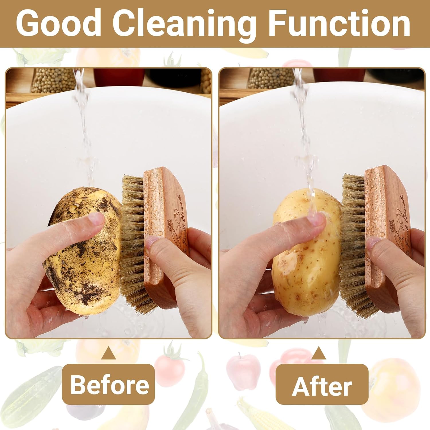 SEPGLITTER Veggie Wash Brush Set for Fruits and Vegetables