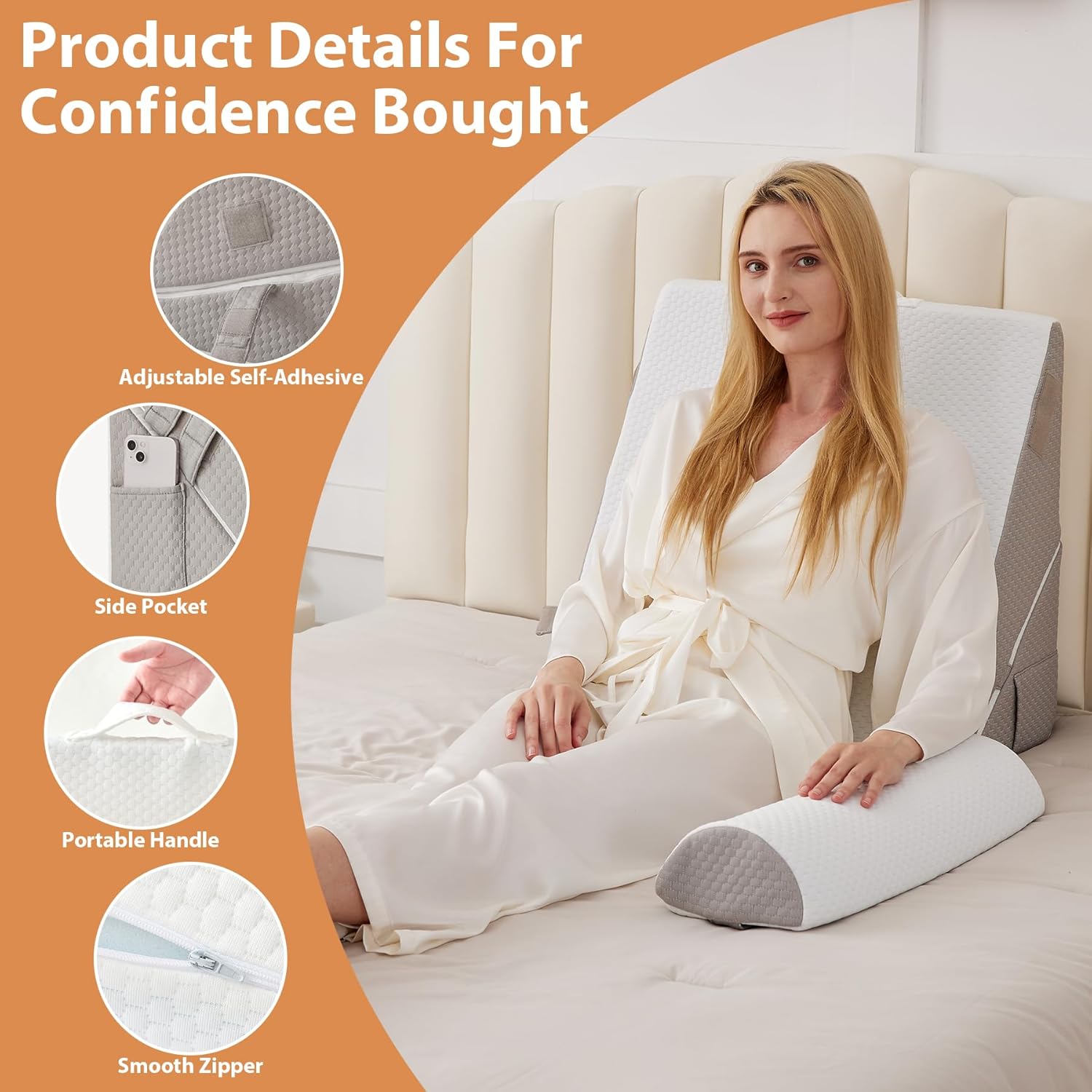 3PCS Adjustable Wedge Pillow for Back and Acid Reflux Relief