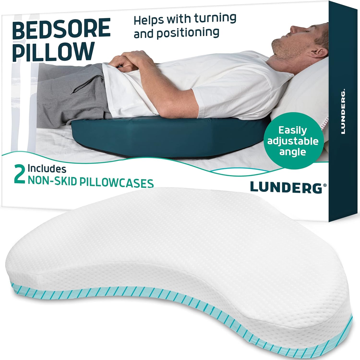 Lunderg Bedsore Prevention Pillow Wedge with 2 Non-Slip Covers Adjustable Slope