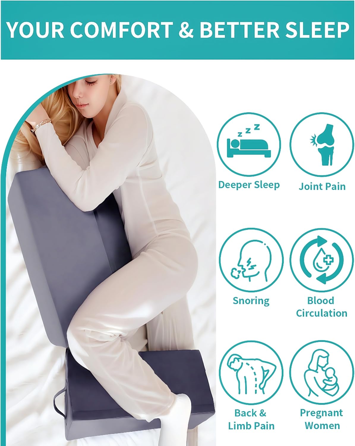 3PCS Bed Wedge Pillow Set for Seniors Back Pain Relief