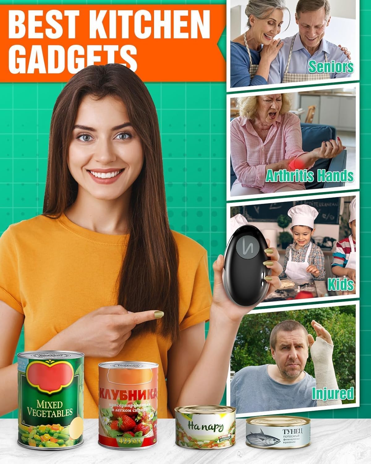 One-touch Electric Can Opener - Safe and Easy to Use