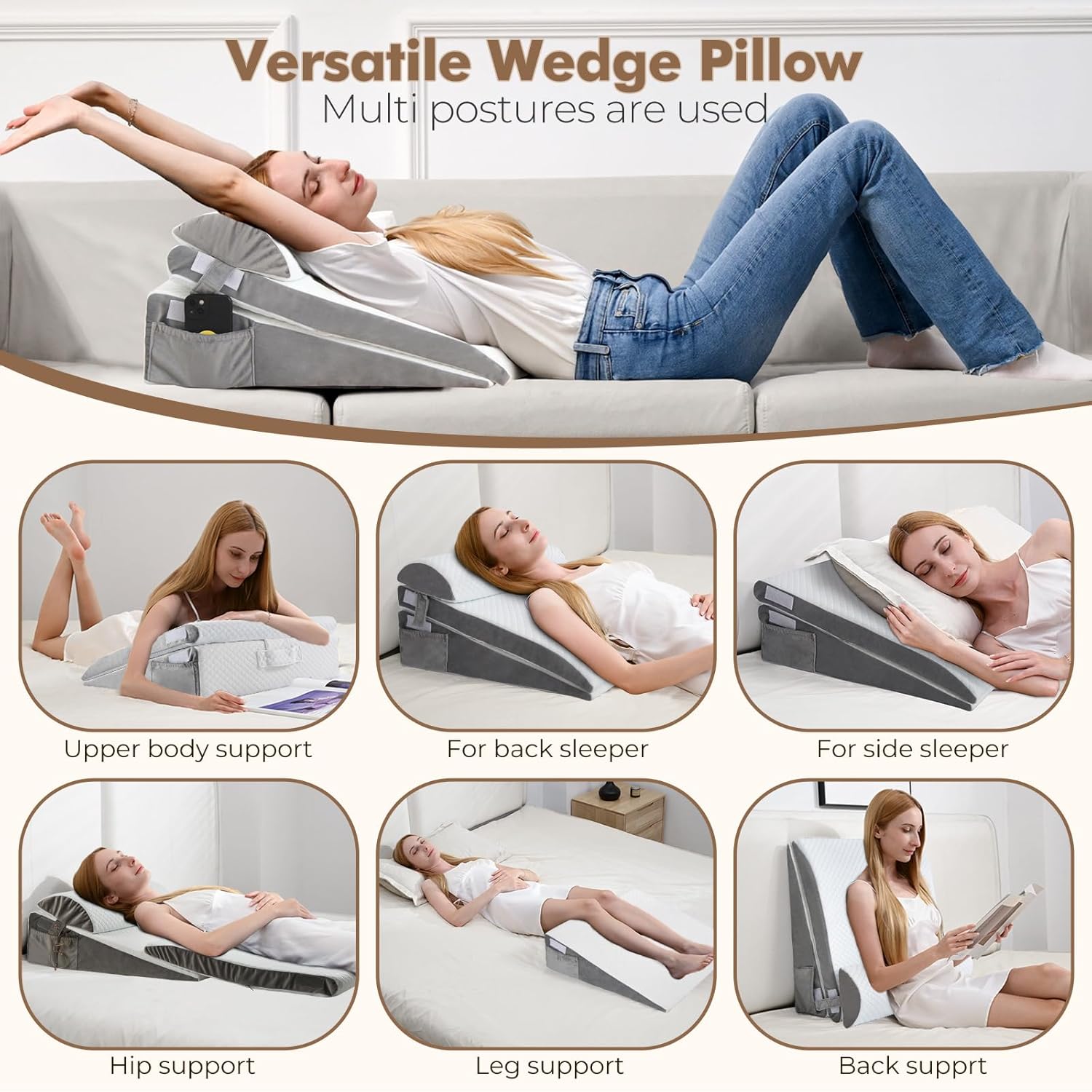 ENITYA 3PCS Bed Wedge Pillow for Sleep Apnea Relief
