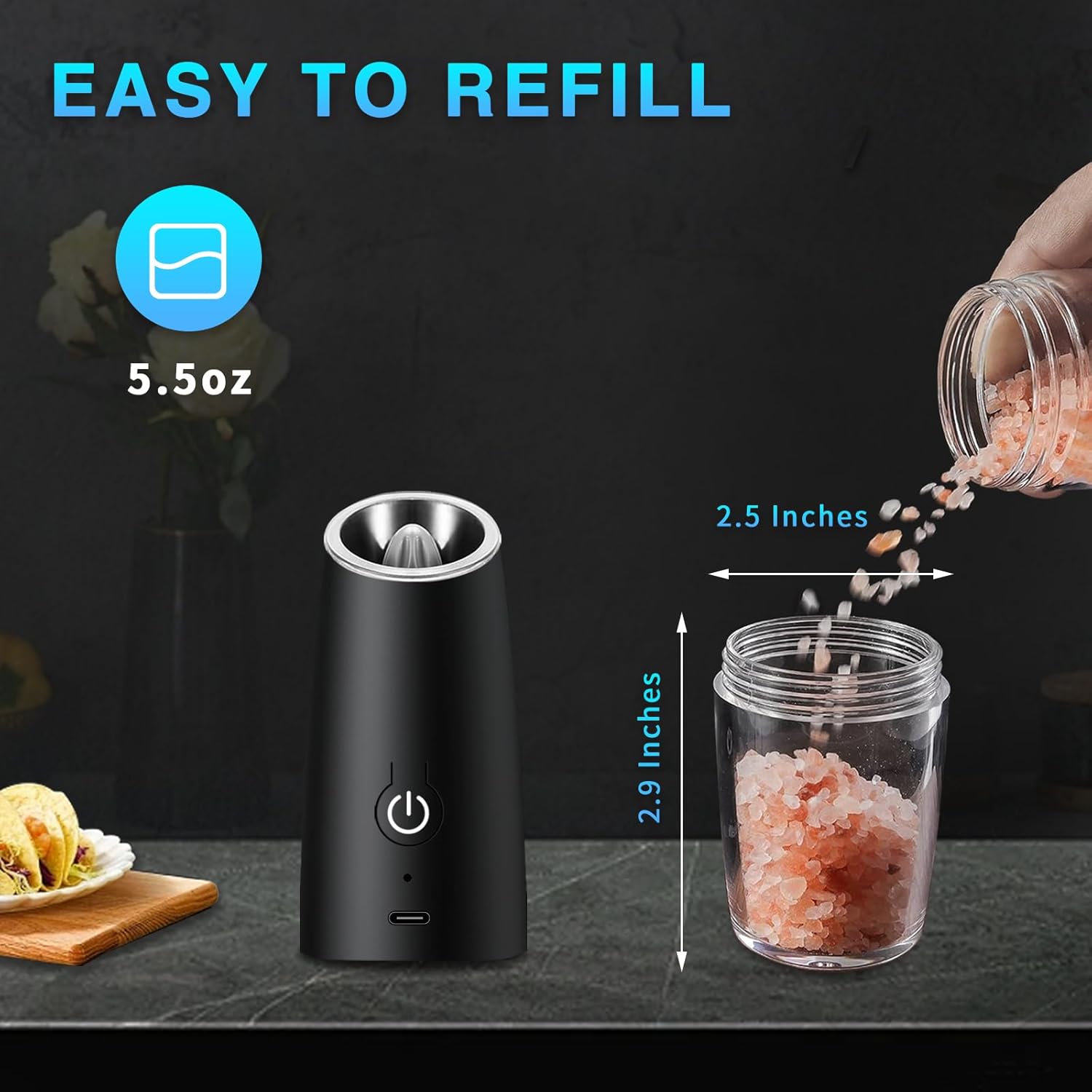 Haomacro Electric Salt and Pepper Grinder Set with LED Light