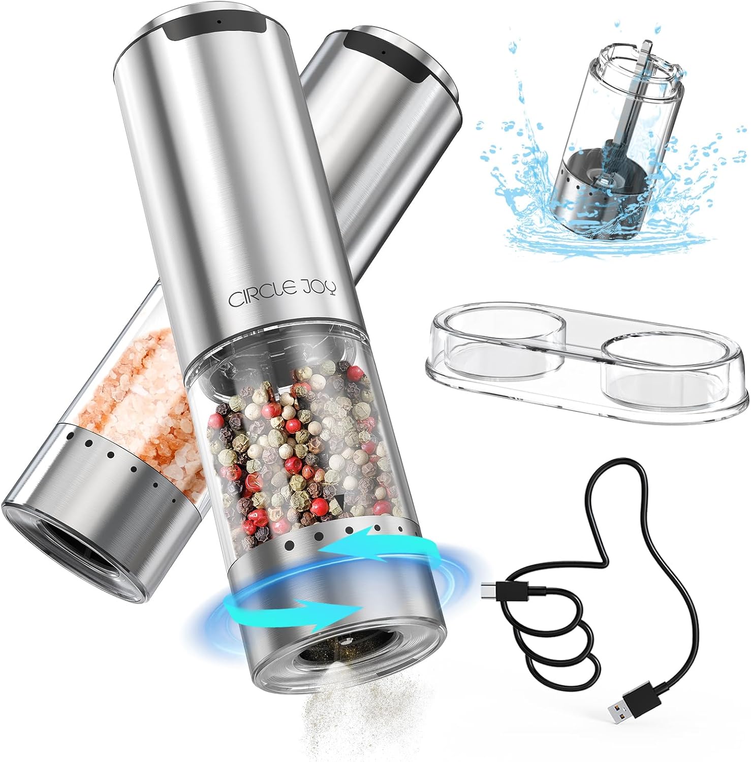 CIRCLE JOY Electric Salt Pepper Grinder Set with Base and LED Light