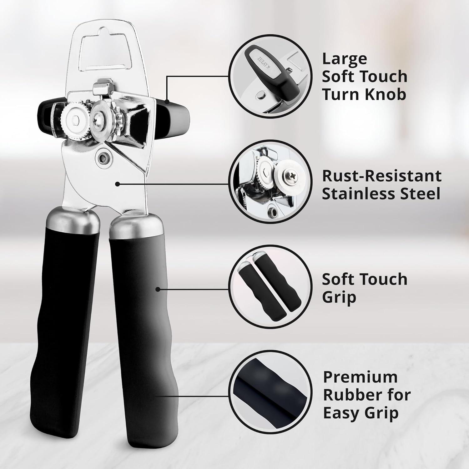 Zulay Kitchen Manual Can Opener with Bottle Opener - Black