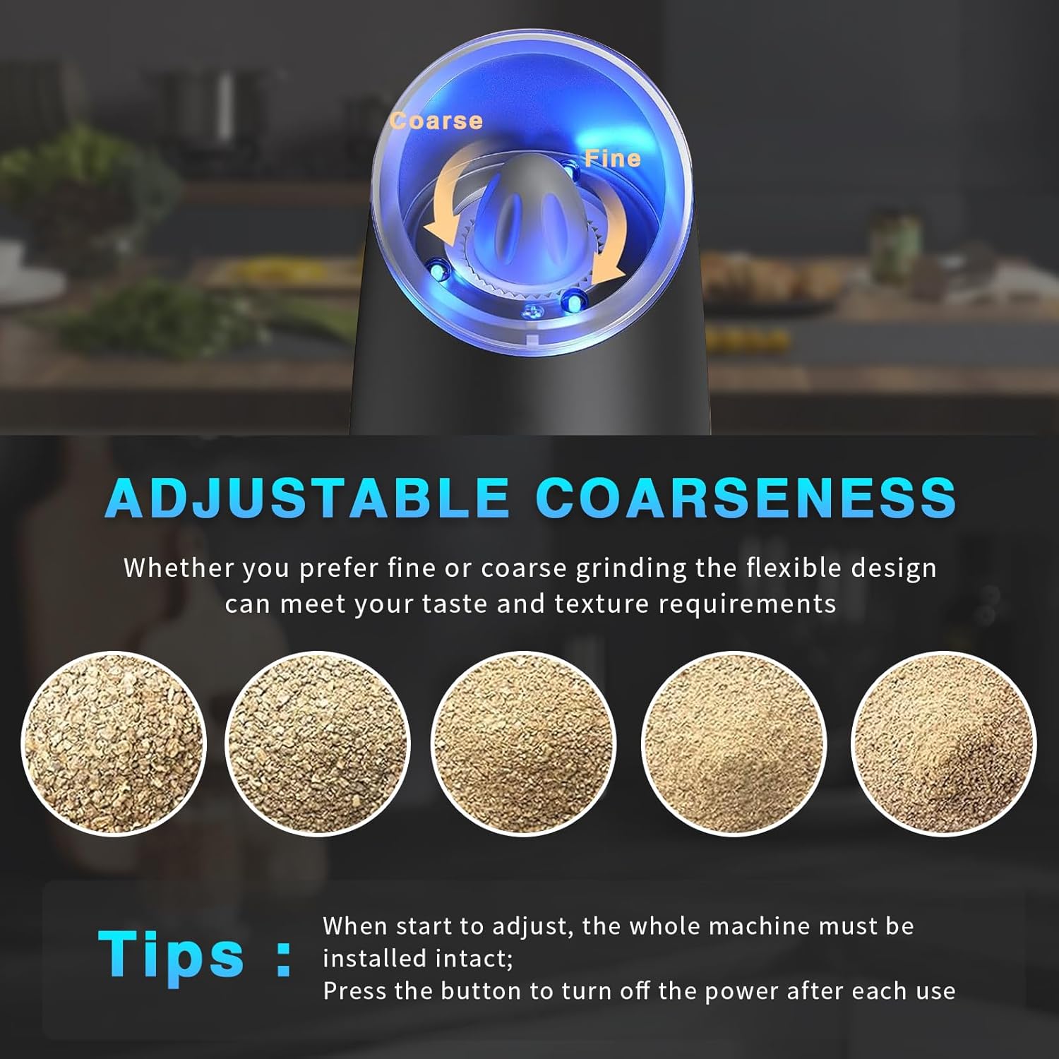 Haomacro Electric Salt and Pepper Grinder Set with LED Light