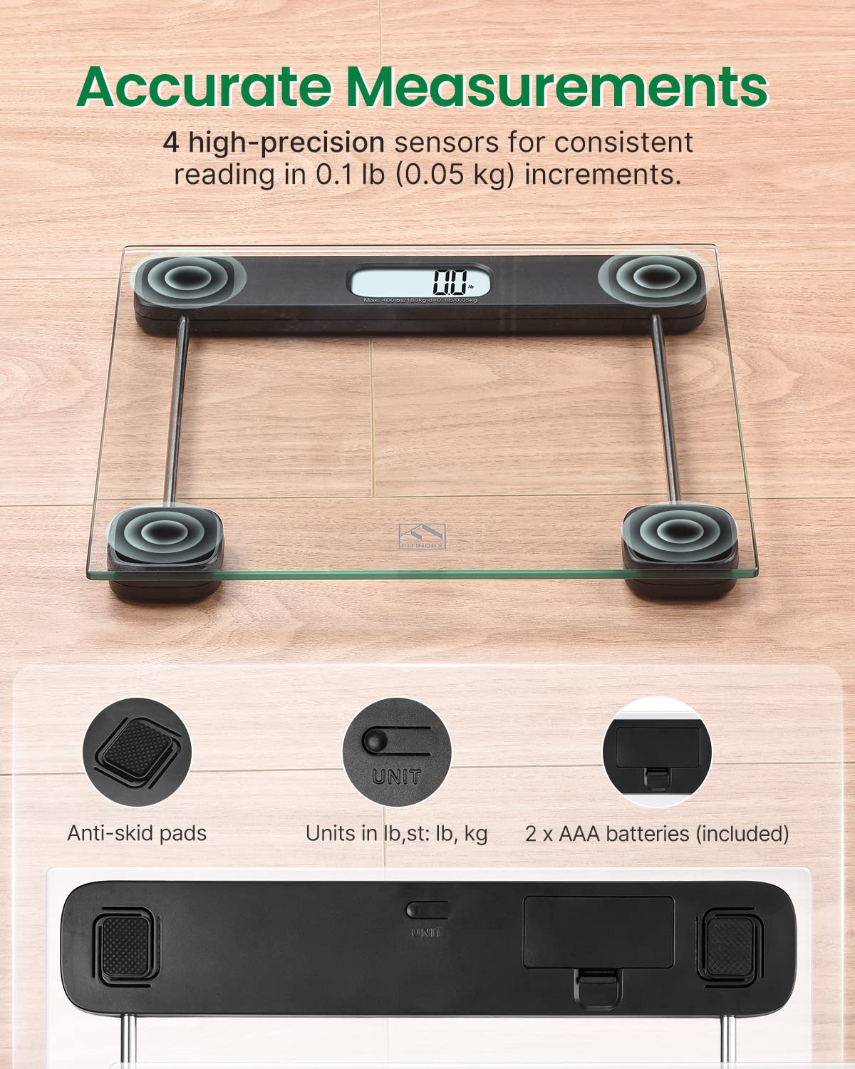 FITINDEX Digital Bathroom Scale for Accurate Weight Measurement