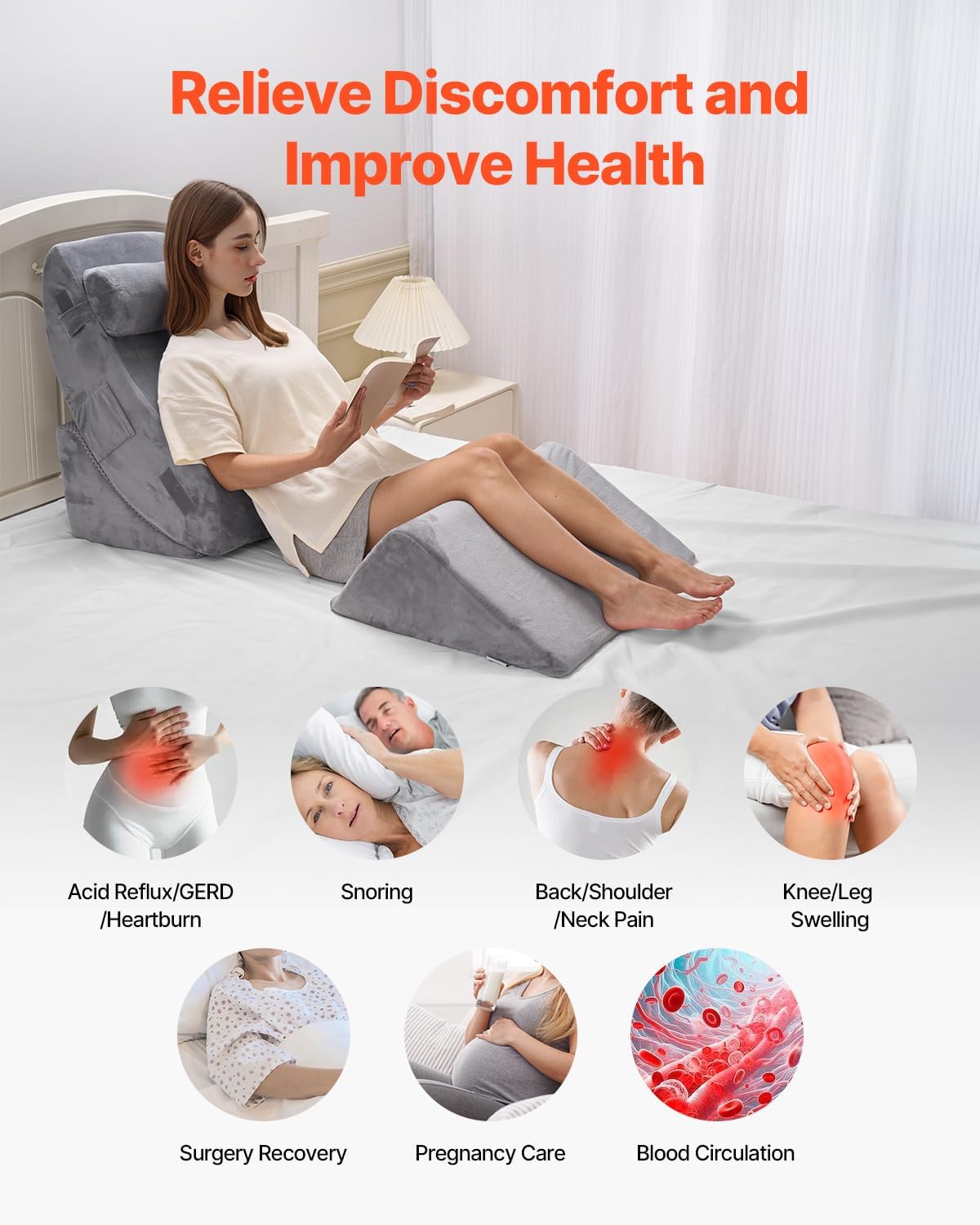 VEVOR 4Pc Adjustable Orthopedic Wedge Pillow Set