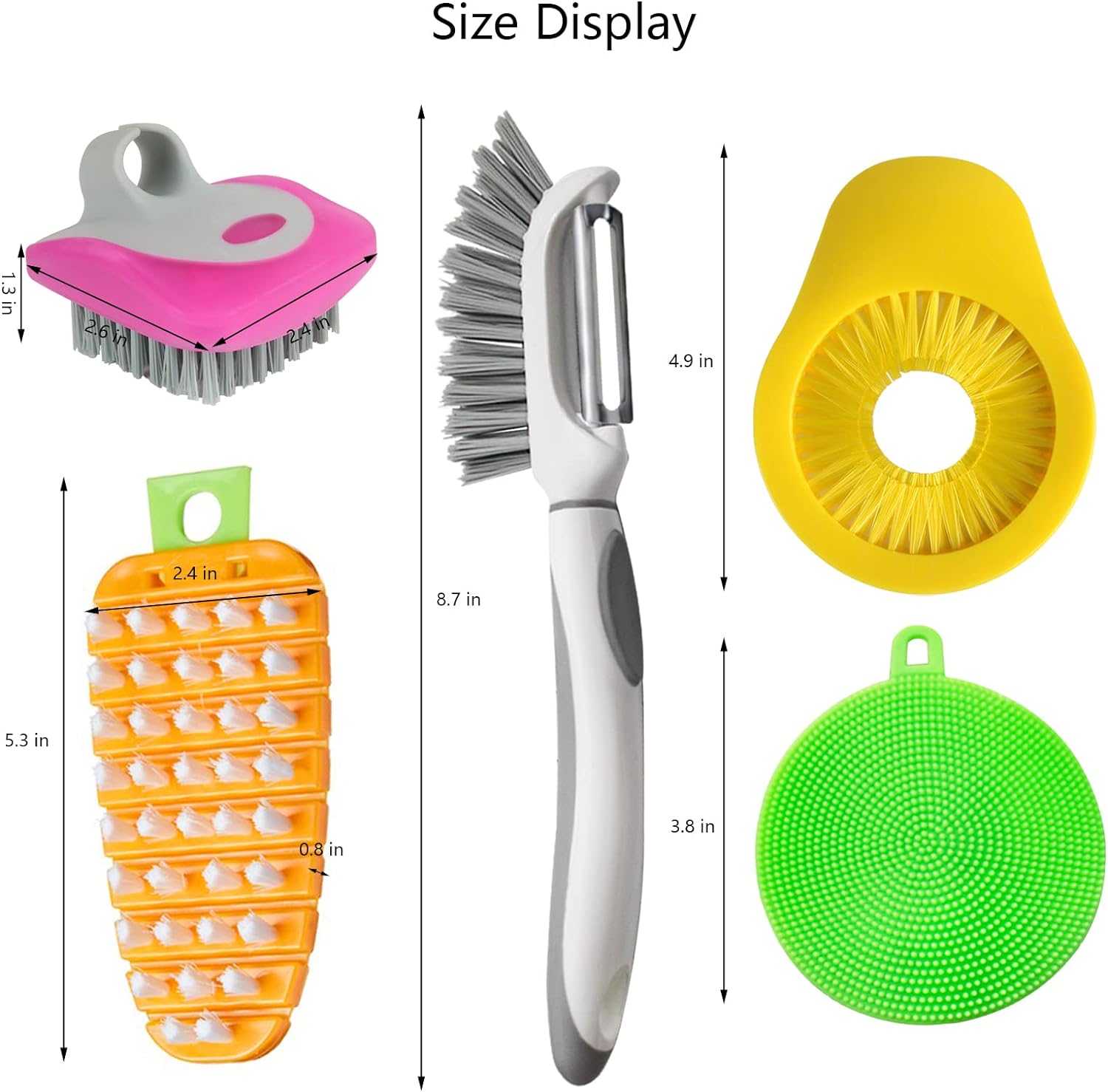 Openfly 5 Piece Flexible Fruit and Vegetable Brush Set