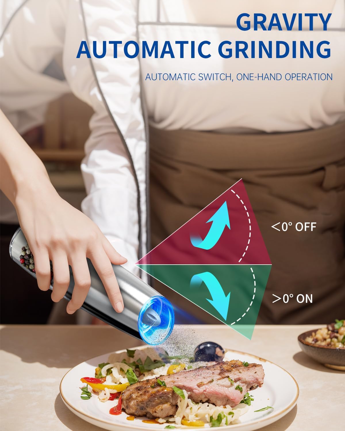 CIRCLE JOY Gravity Electric Salt Pepper Grinder Set with LED Light