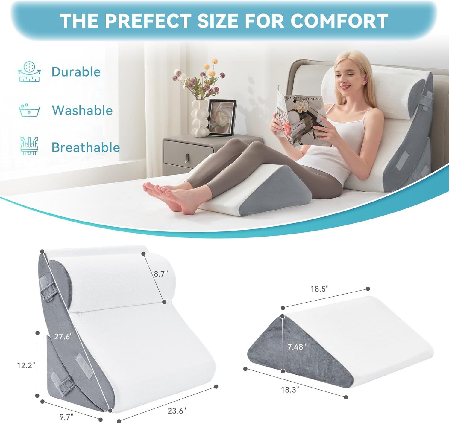Kingfun 4PC Orthopedic Wedge Pillow Set with Travel Bag
