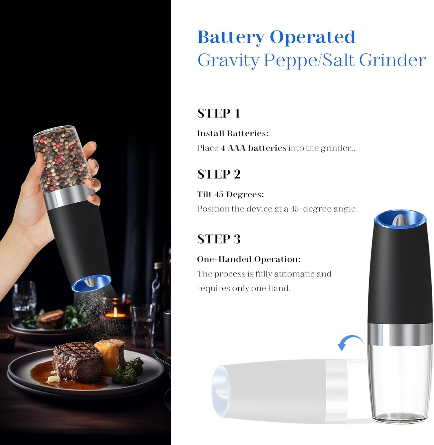 UNNEES Gravity Electric Salt and Pepper Grinder Set of 2 1
