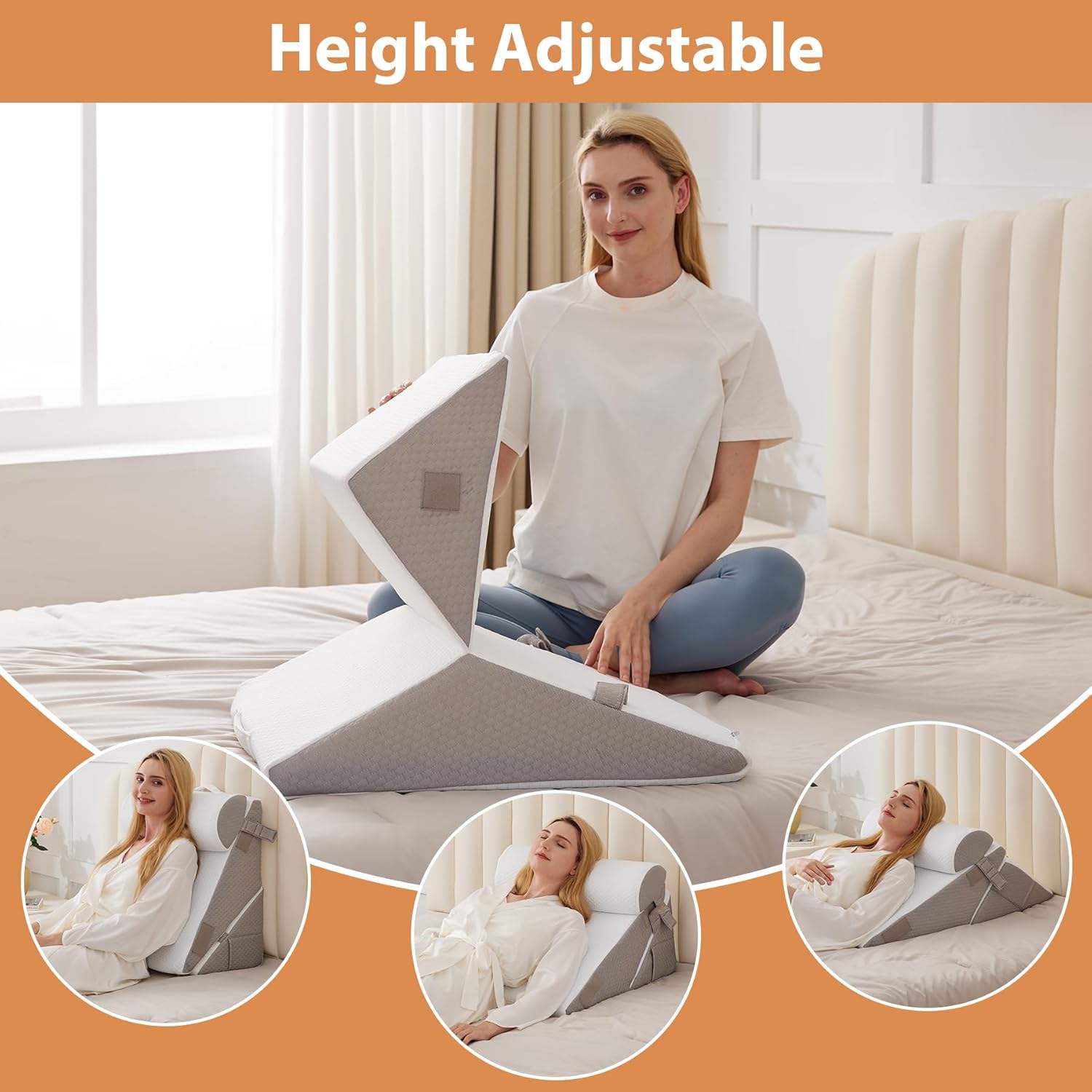 3PCS Adjustable Wedge Pillow for Back and Acid Reflux Relief