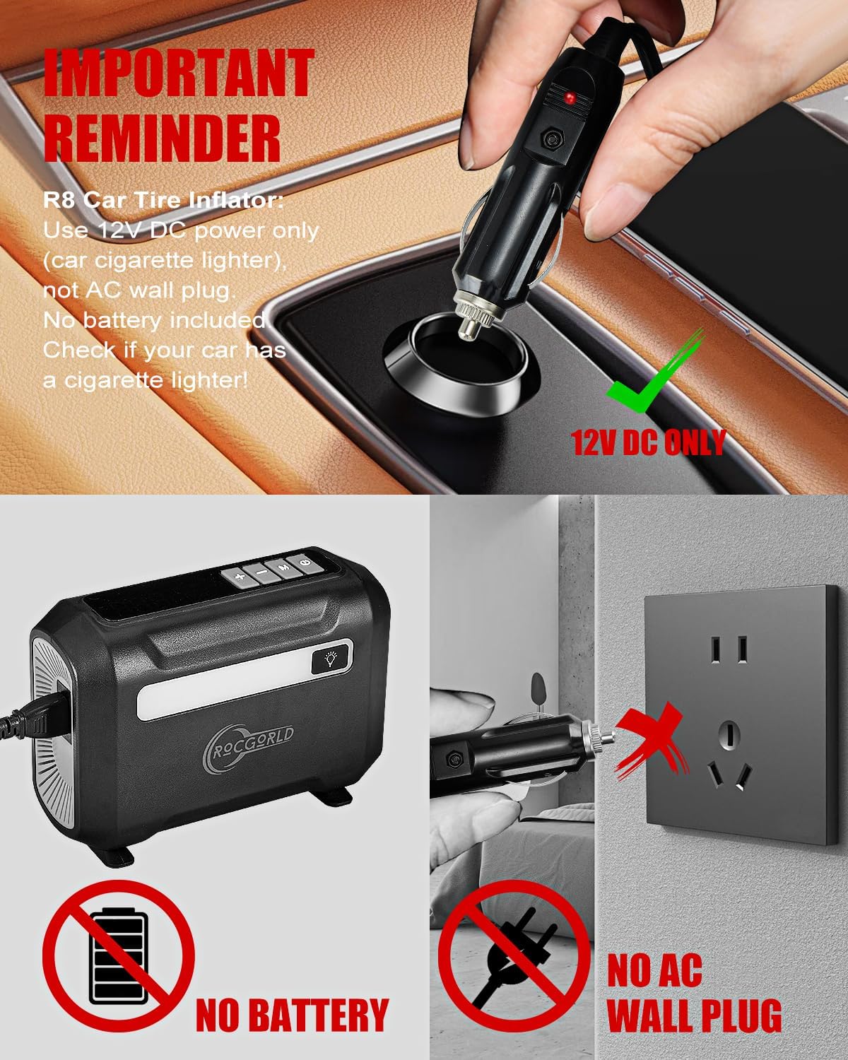 ROCGORLD R8 12V Tire Inflator Portable with Dual Digital Display