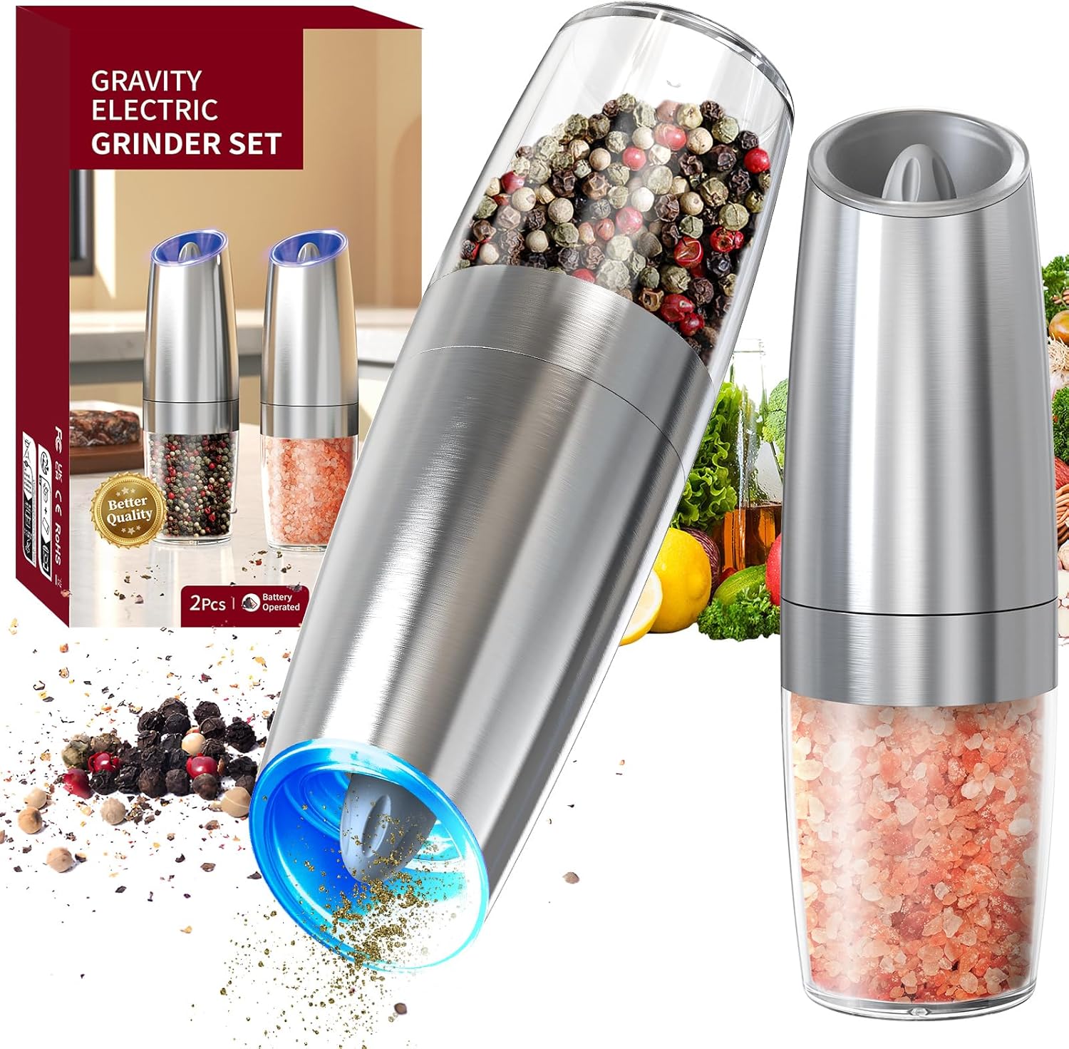 CIRCLE JOY Gravity Electric Salt Pepper Grinder Set with LED Light