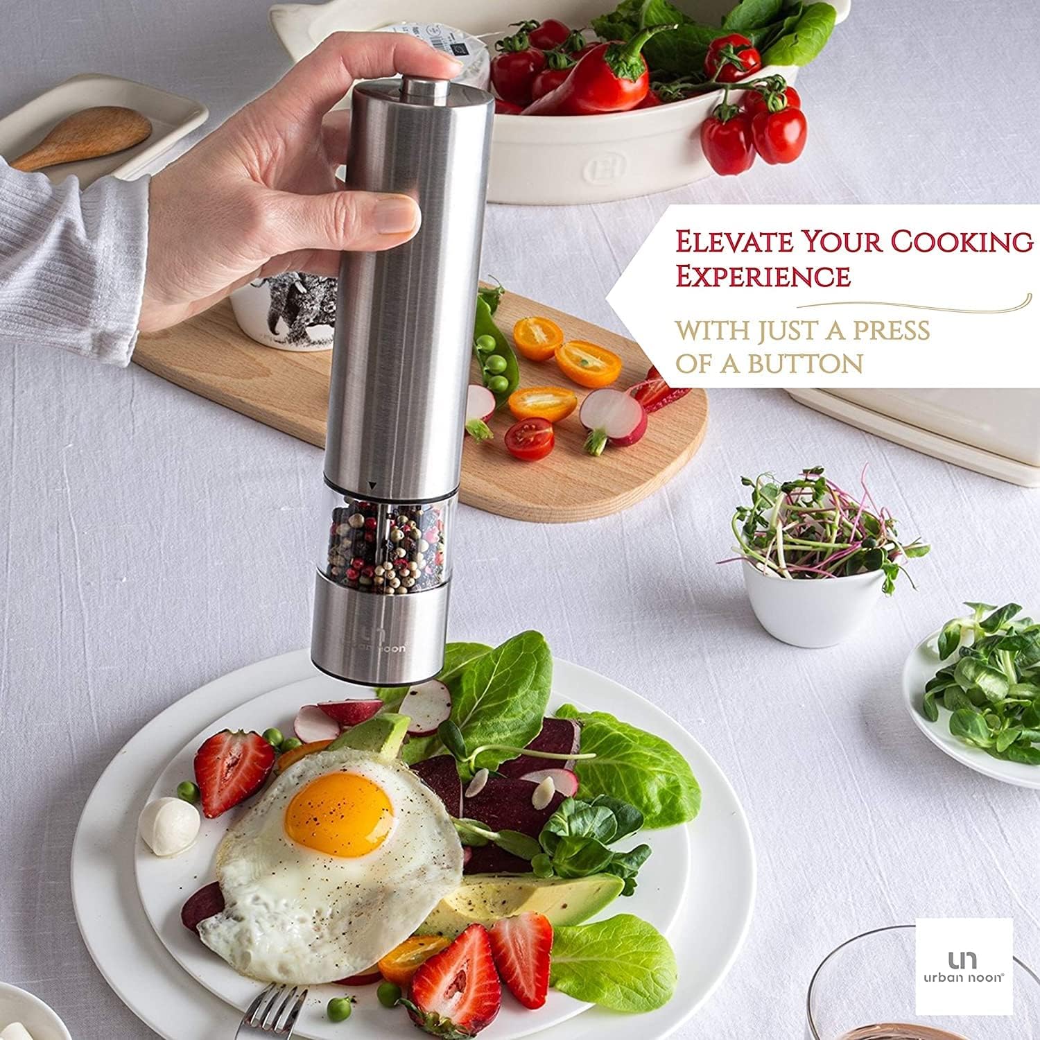 Urban Noon Electric Salt Pepper Grinder Set - Battery Operated with LED Light