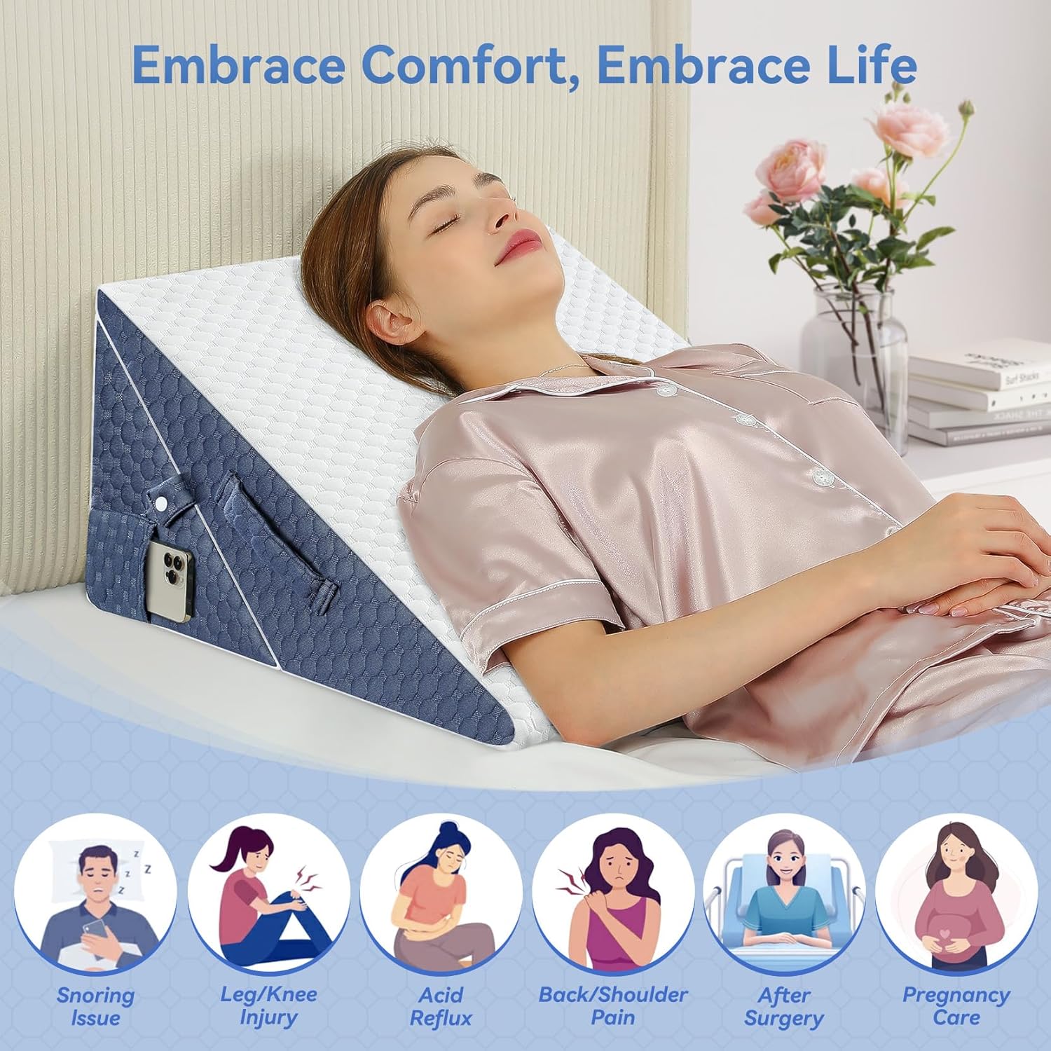 Welzona 9 12 Inch Bed Wedge Pillow with Memory Foam Top