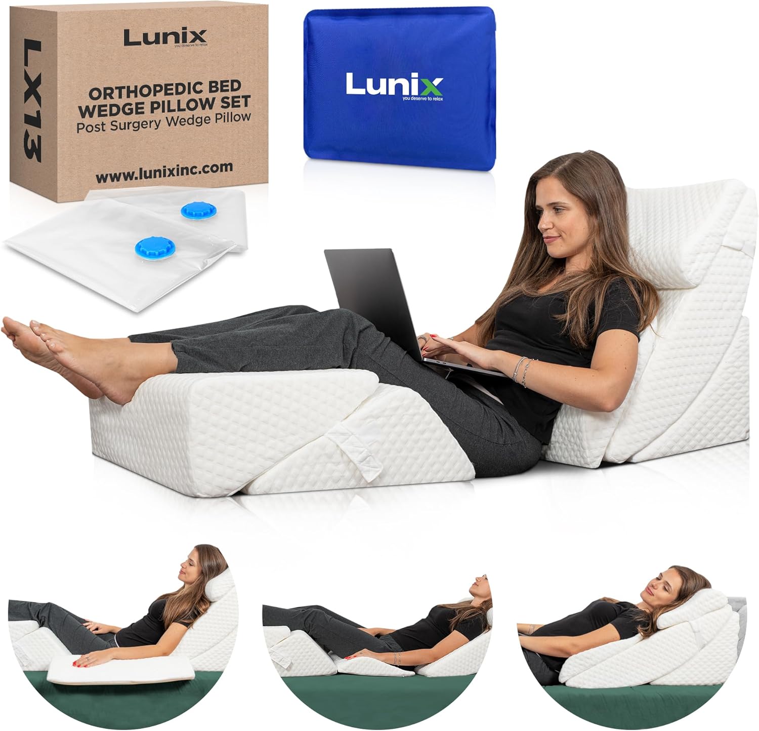 Lunix 6pcs Orthopedic Bed Wedge Pillow Set for Pain Relief