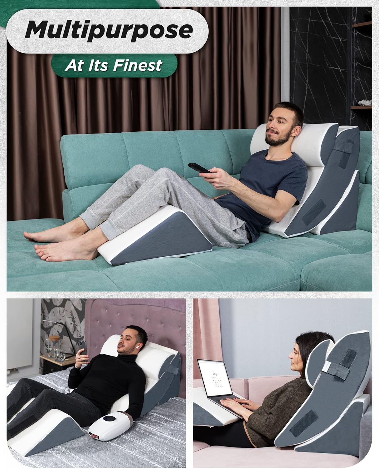 Lunix 4pcs Orthopedic Bed Wedge Pillow Set with Hot Cold Pack 1