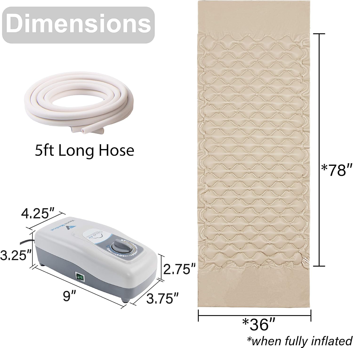 Vaunn Medical Cloud Air Mattress Topper with Pump - Quiet Pressure Relief