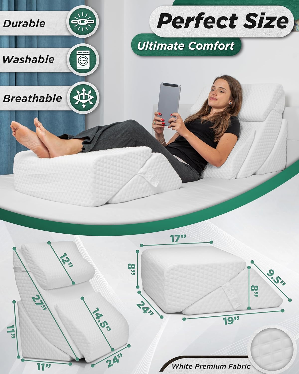Lunix 6pcs Orthopedic Bed Wedge Pillow Set for Pain Relief