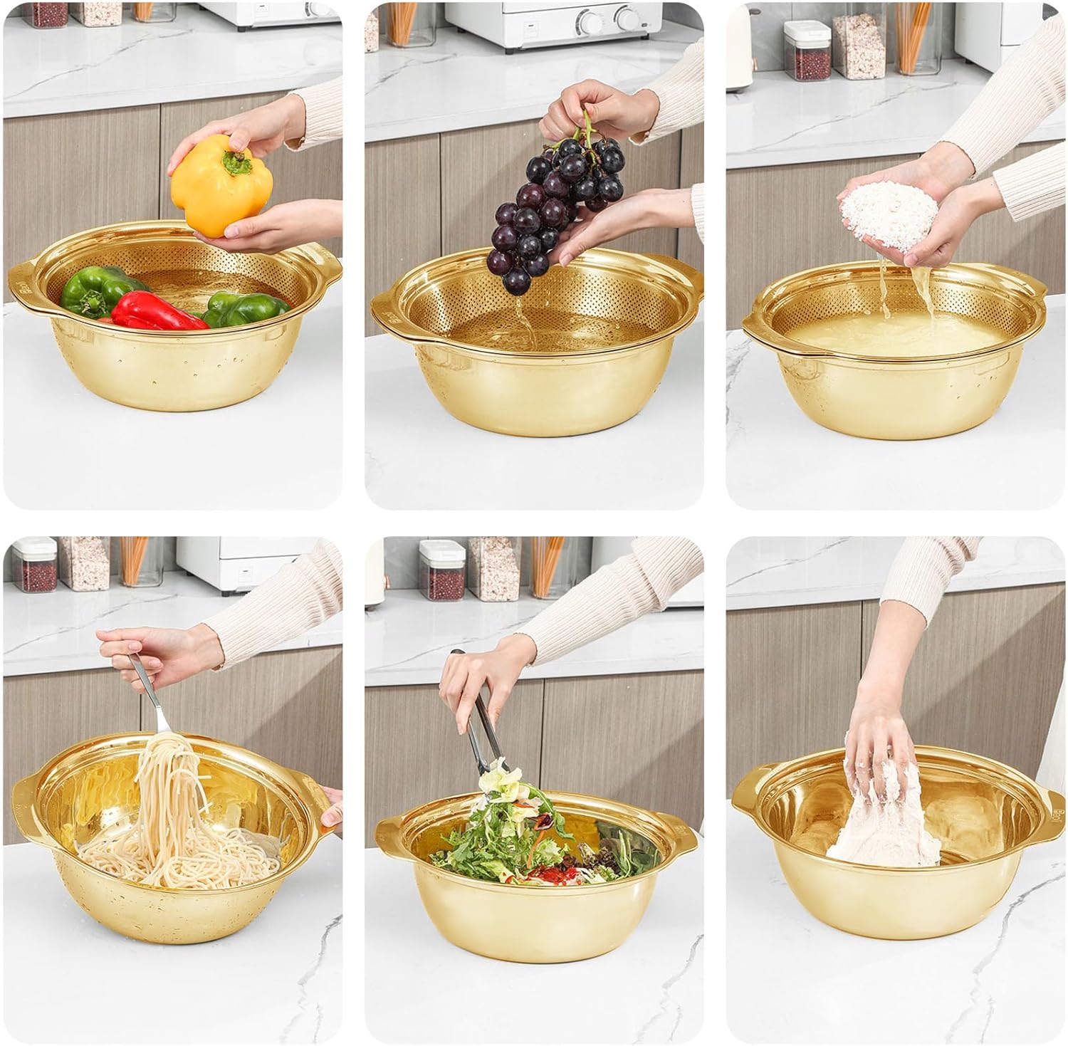 304 Stainless Steel Microporous Colander with Handle - 4QT Gold 1