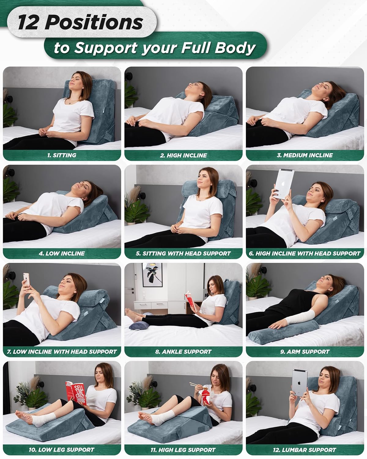 Lunix 3pcs Orthopedic Wedge Pillow Set for Pain Relief